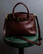 "Valentino Garavani" Reddish brown trapezoid silhouette 2way leather bag