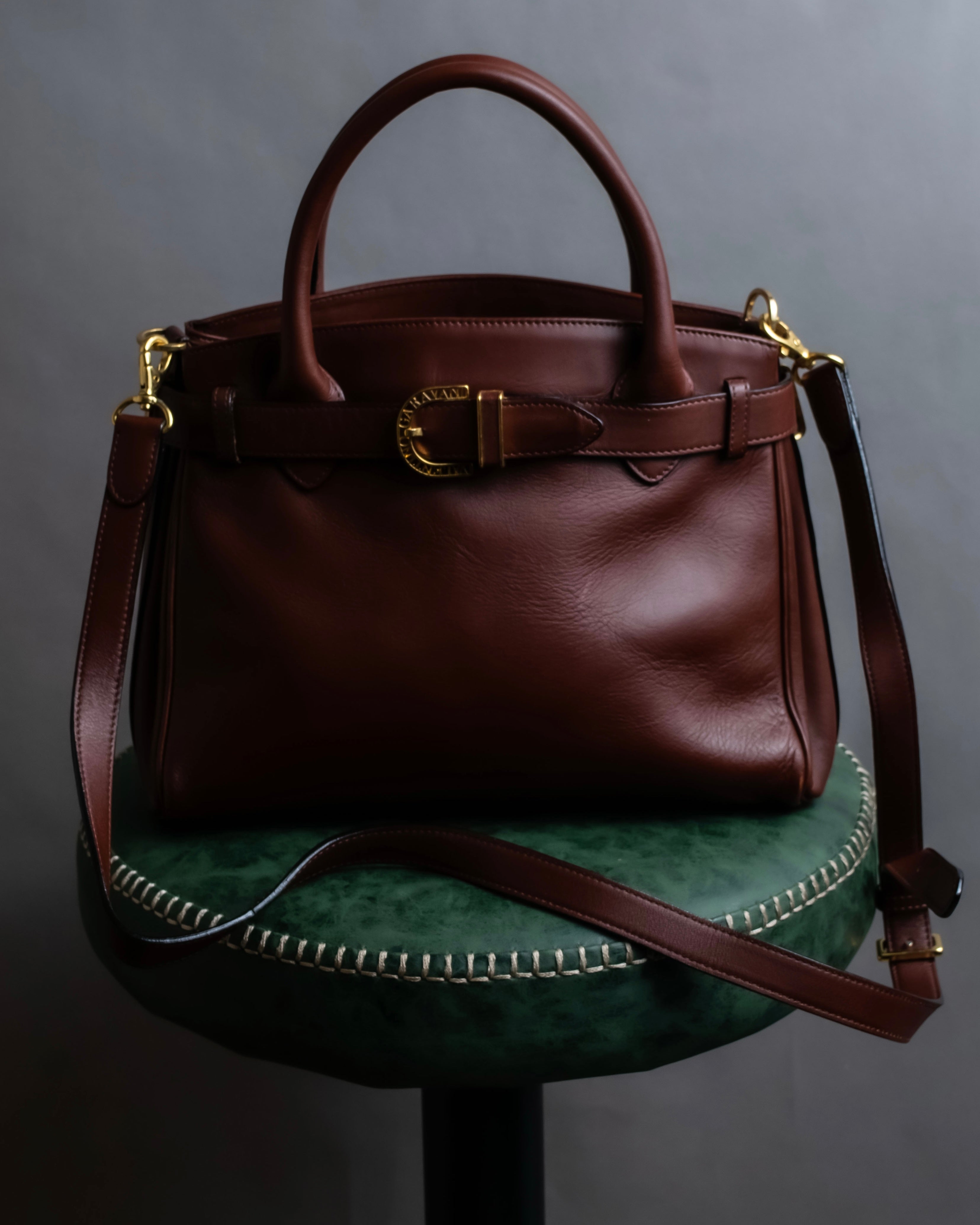 "Valentino Garavani" Reddish brown trapezoid silhouette 2way leather bag