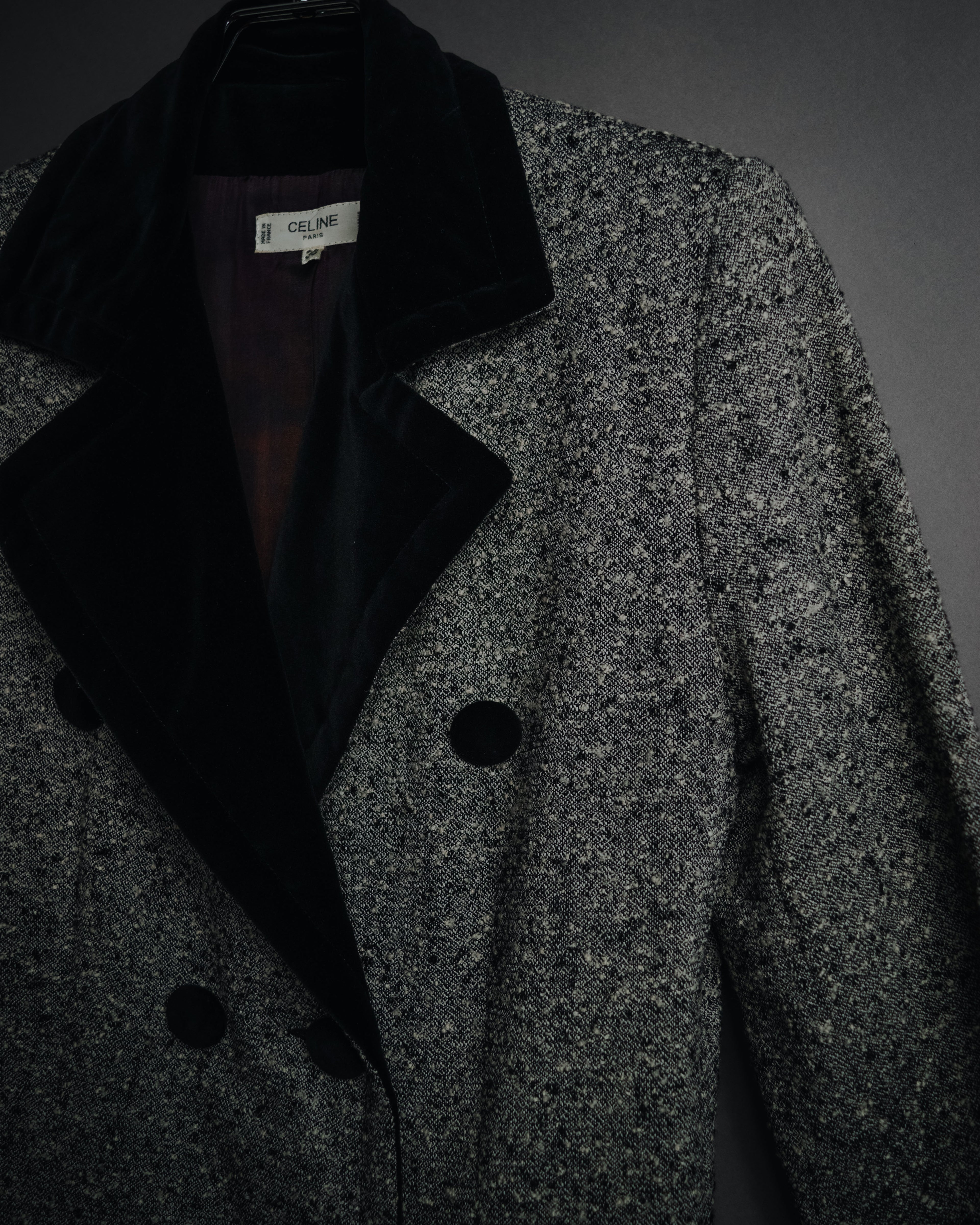 –SPECIAL– "CELINE" 70’s-80’s Classic tweed velvet-collar long coat