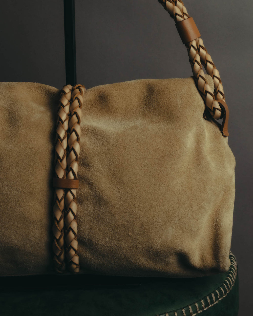 “Burberry” 00’s Braided leather handle suede shoulder bag