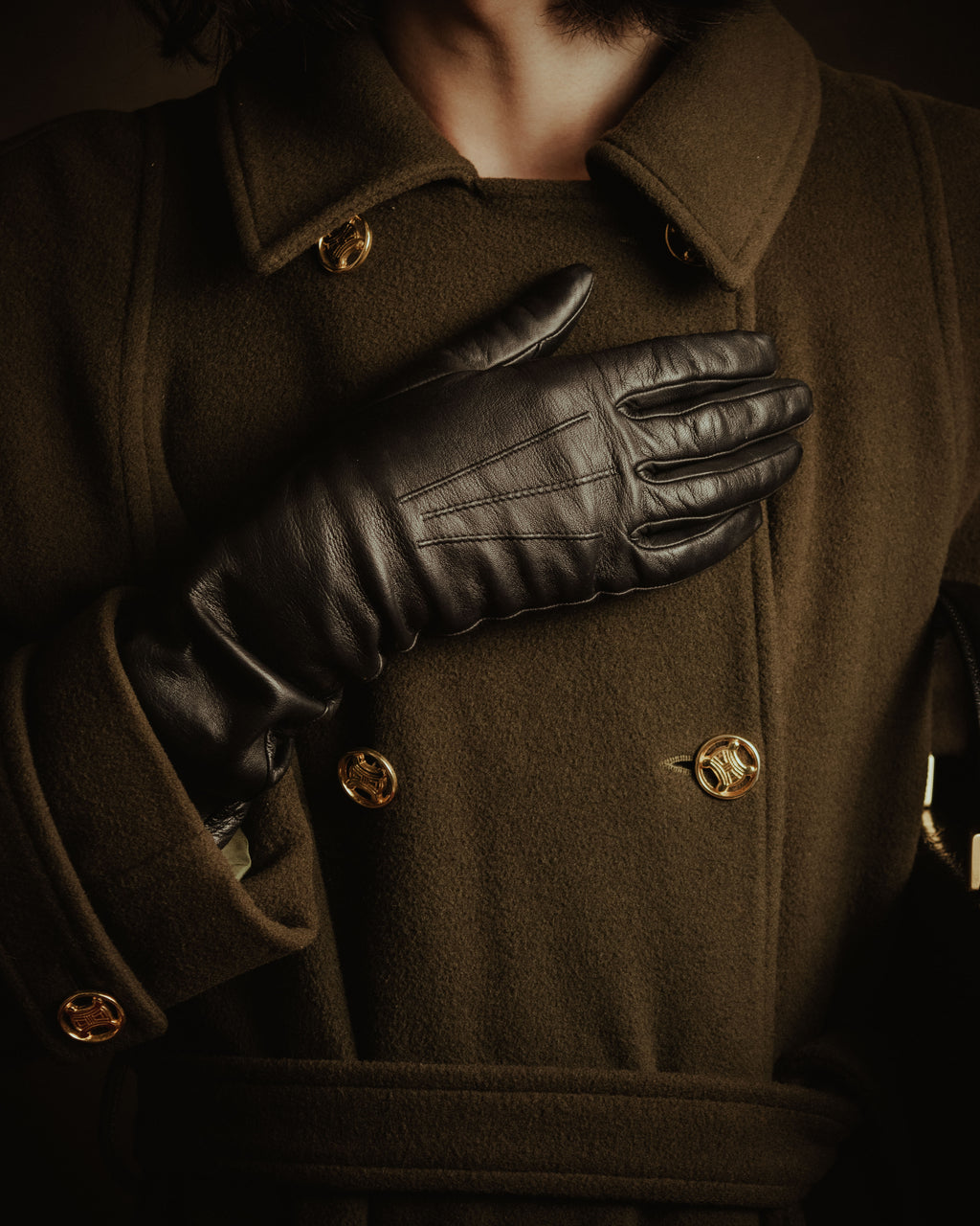 –SPECIAL– "CELINE" 80’s-90’s Triomphe button double breasted long coat