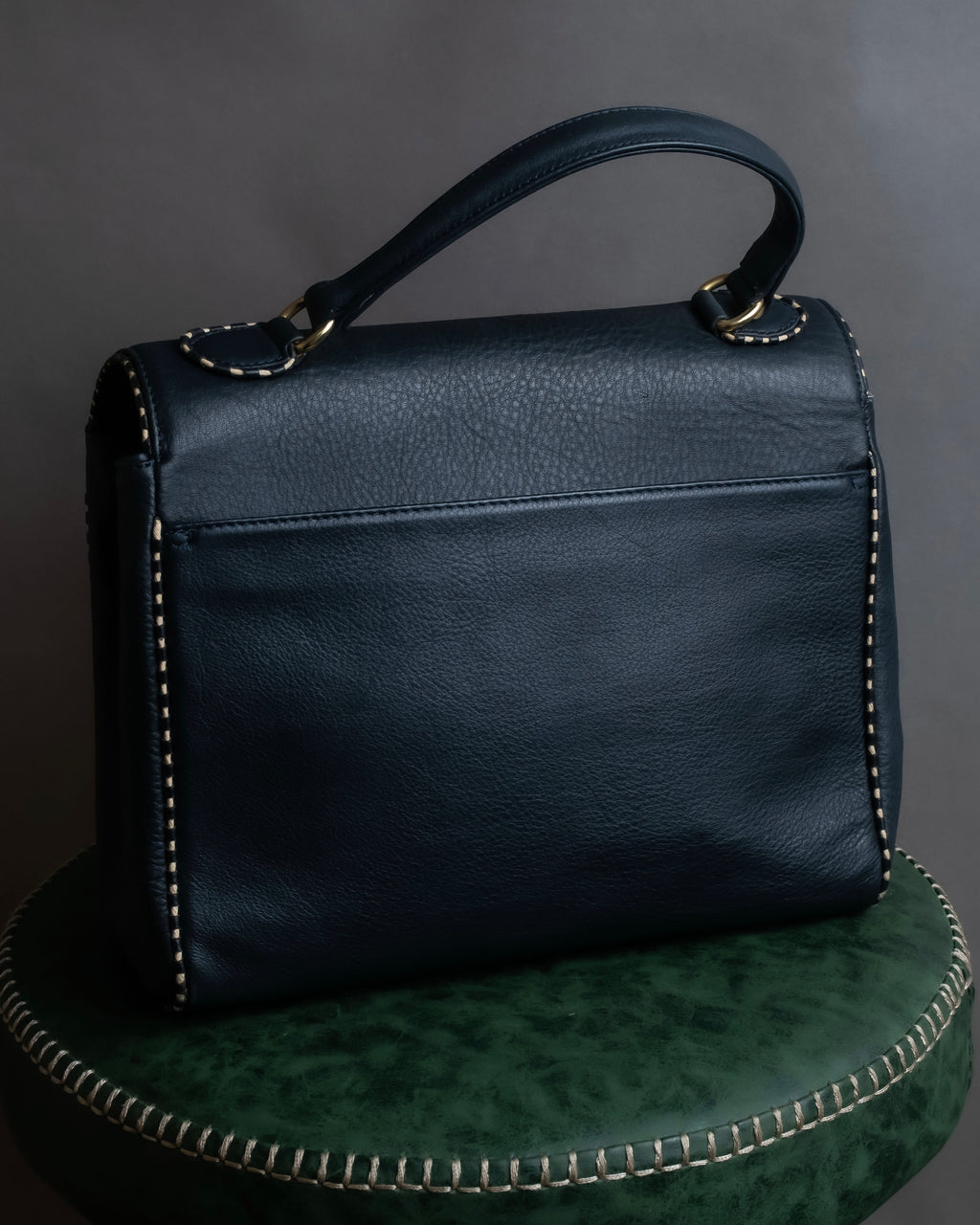 "Valentino Garavani" Saddle stitch design grain leather hand bag