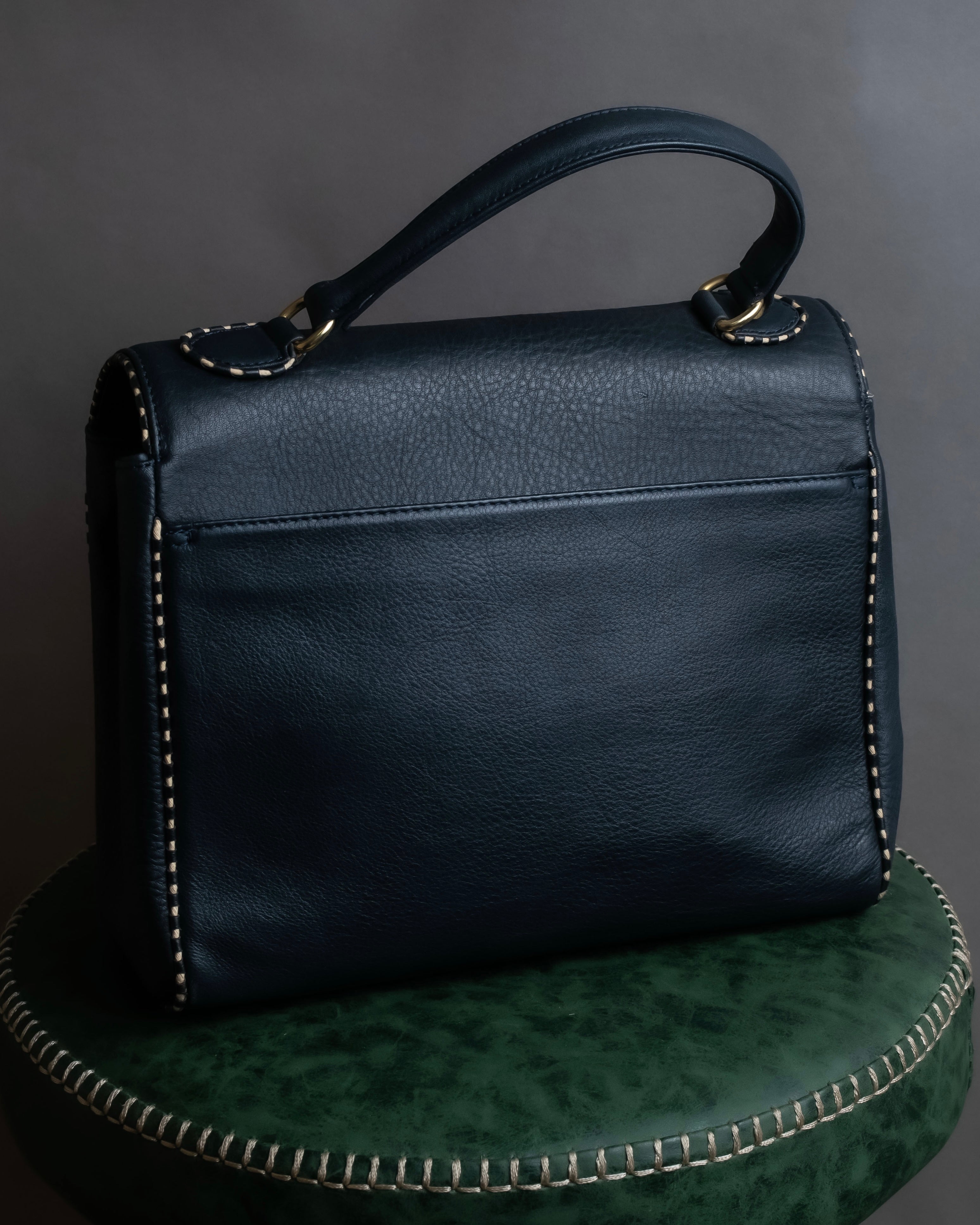 "Valentino Garavani" Saddle stitch design grain leather hand bag
