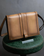 "GUCCI" Duilio brogue brown leather shoulder bag