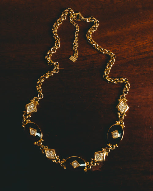 "BURBERRYS" 90's Emerald enamel costume jewelry necklace