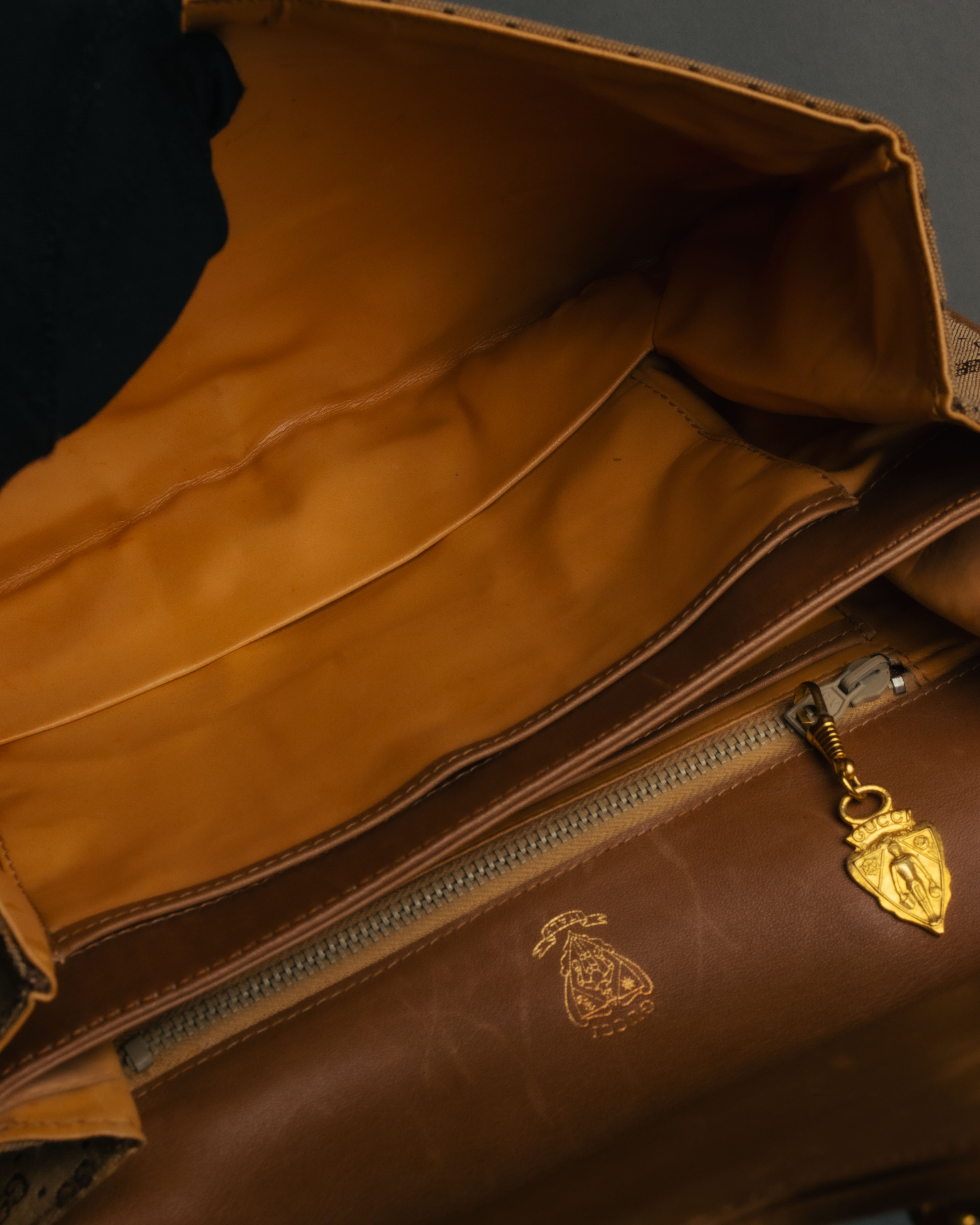 "GUCCI" 70's-80's Micro GG monogram canvas shoulder bag with stirrup hardware