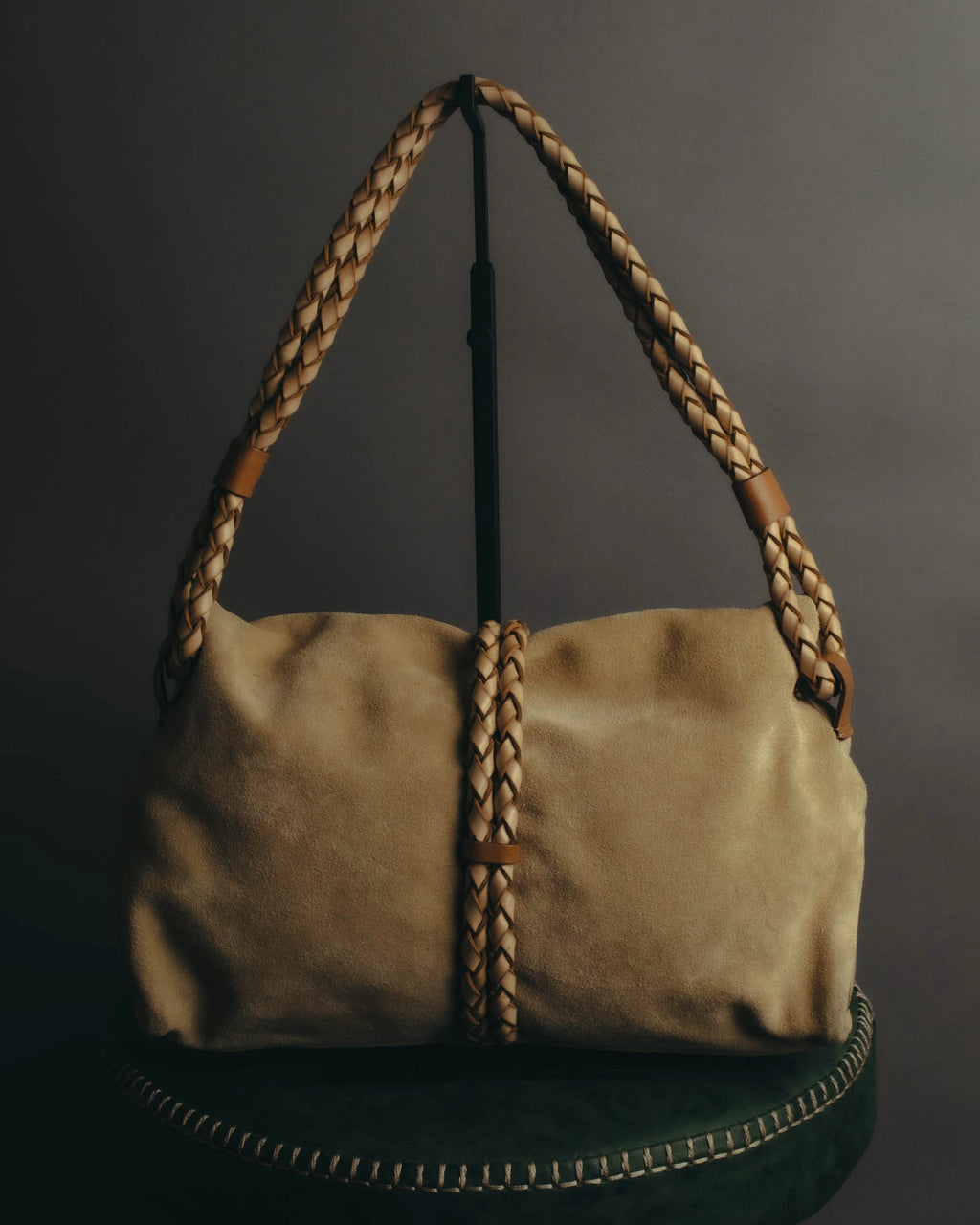 “Burberry” 00’s Braided leather handle suede shoulder bag