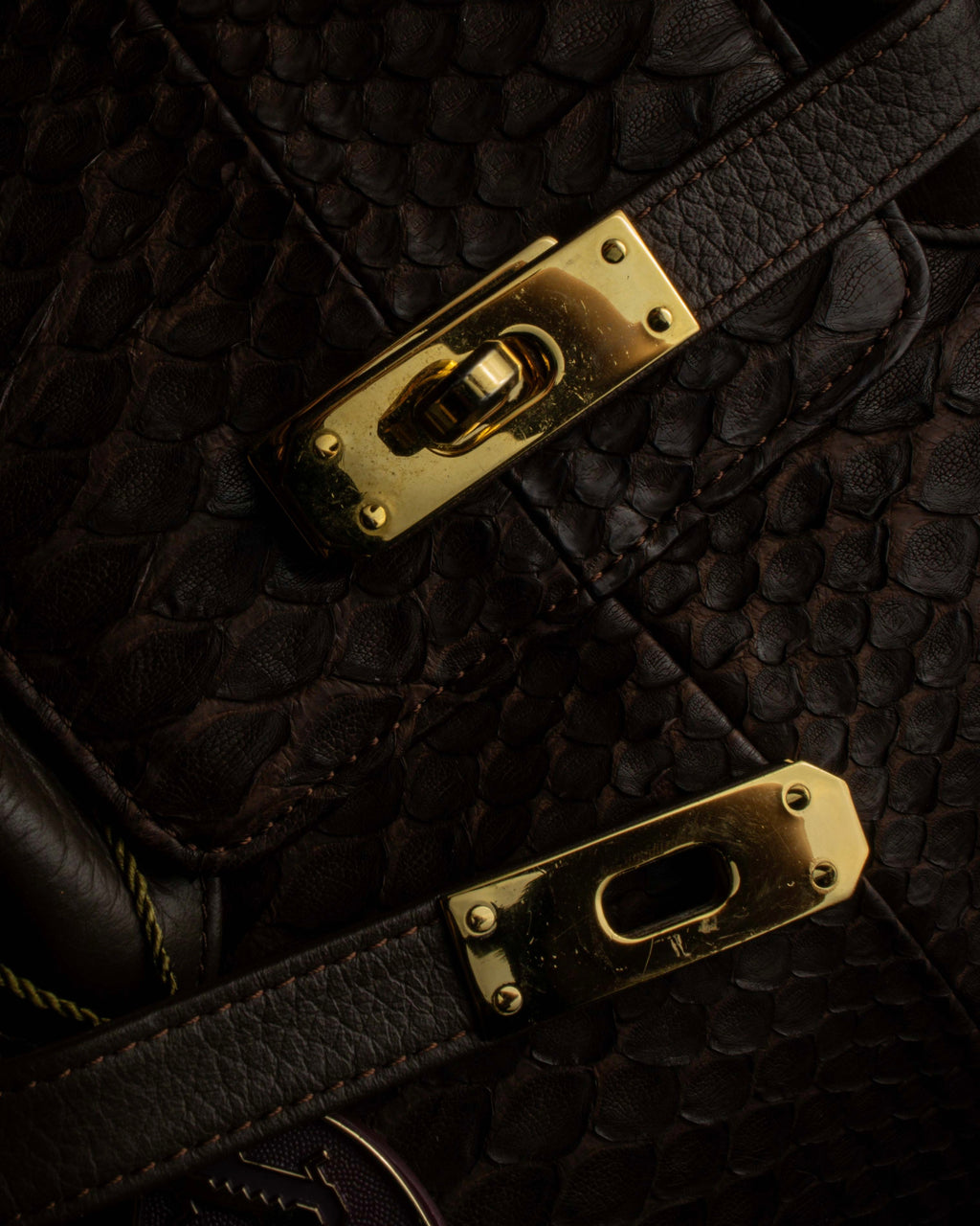 "Vintage turnlock design python leather bag"