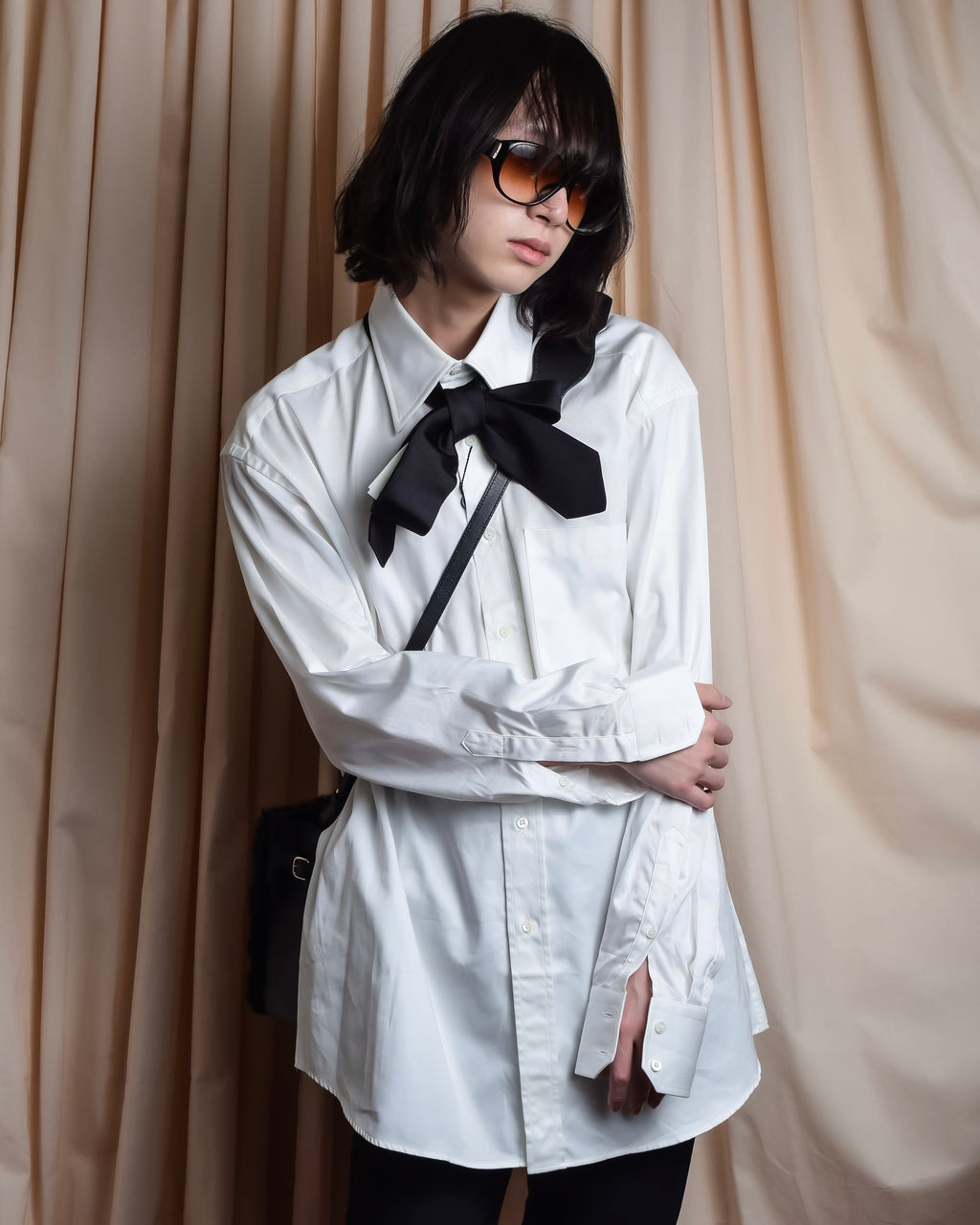 "GUCCI" Minimal collar detail white cotton shirt