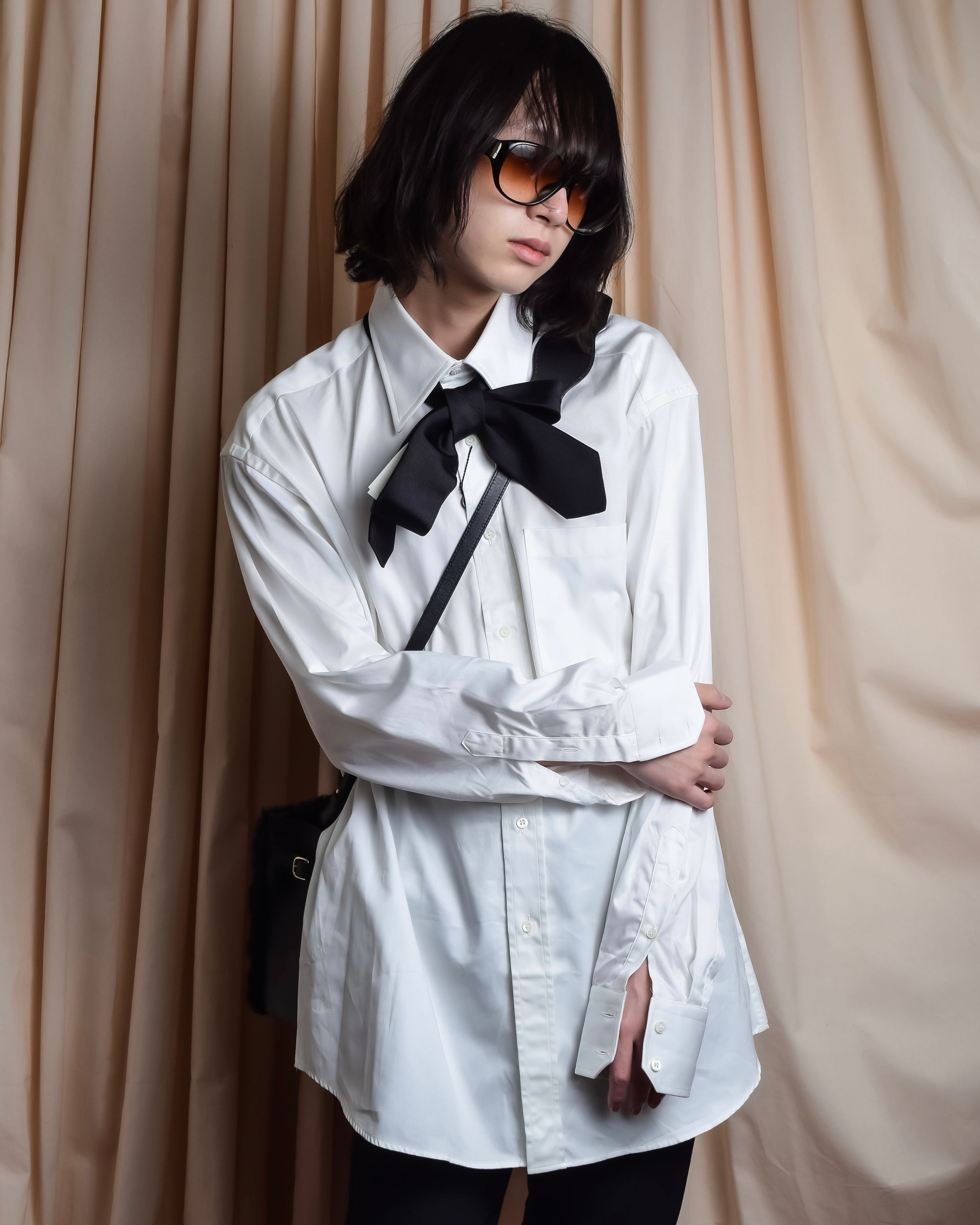 "GUCCI" Minimal collar detail white cotton shirt