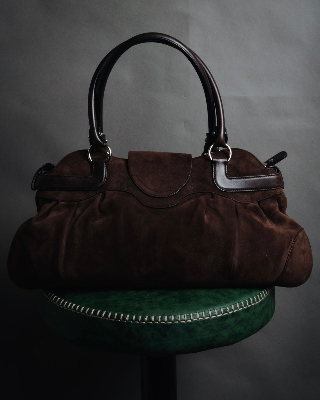 "Salvatore Ferragamo" 00’s suede gancini gathered bowling bag
