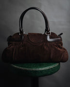 "Salvatore Ferragamo" 00’s suede gancini gathered bowling bag