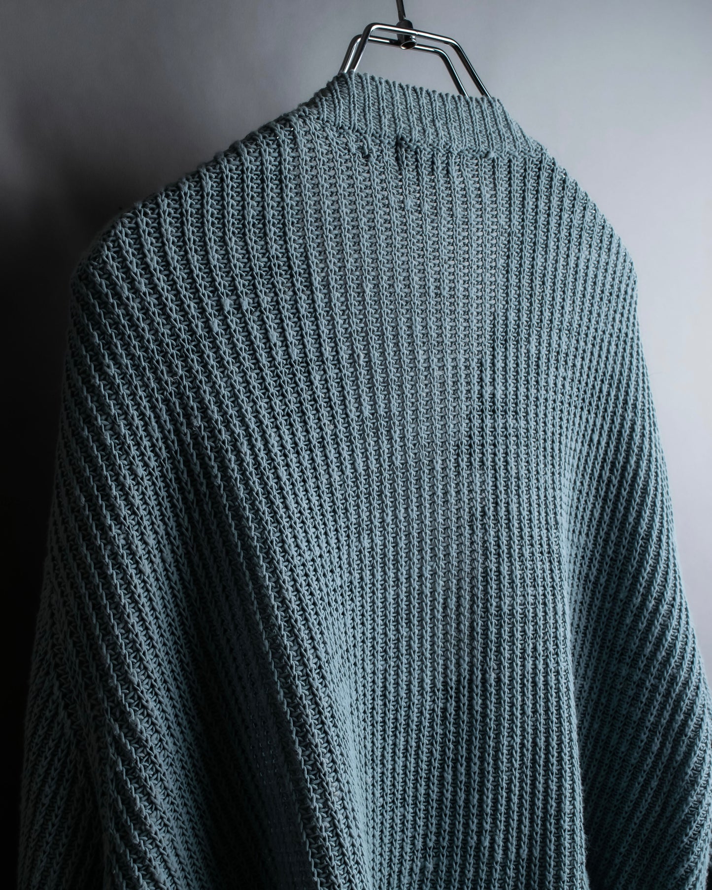 "KENZO" Dull blue oversized distressed V-neck knit