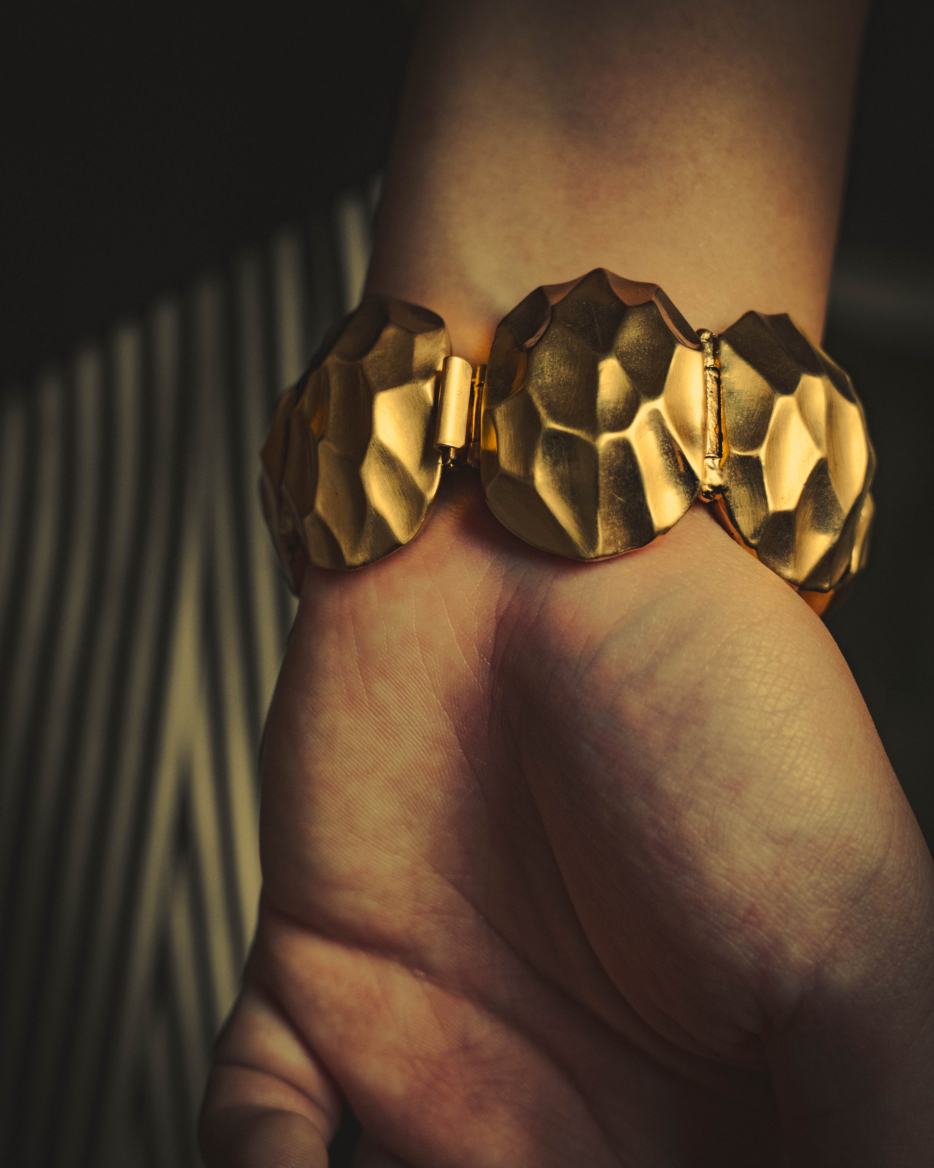–SPECIAL– "Yves Saint Laurent" Sculptural gold tone statement bracelet
