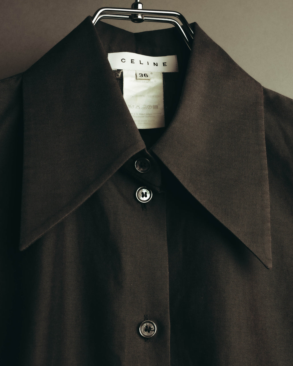 "CELINE" 90's-00's Sharp collared cotton button-up shirt