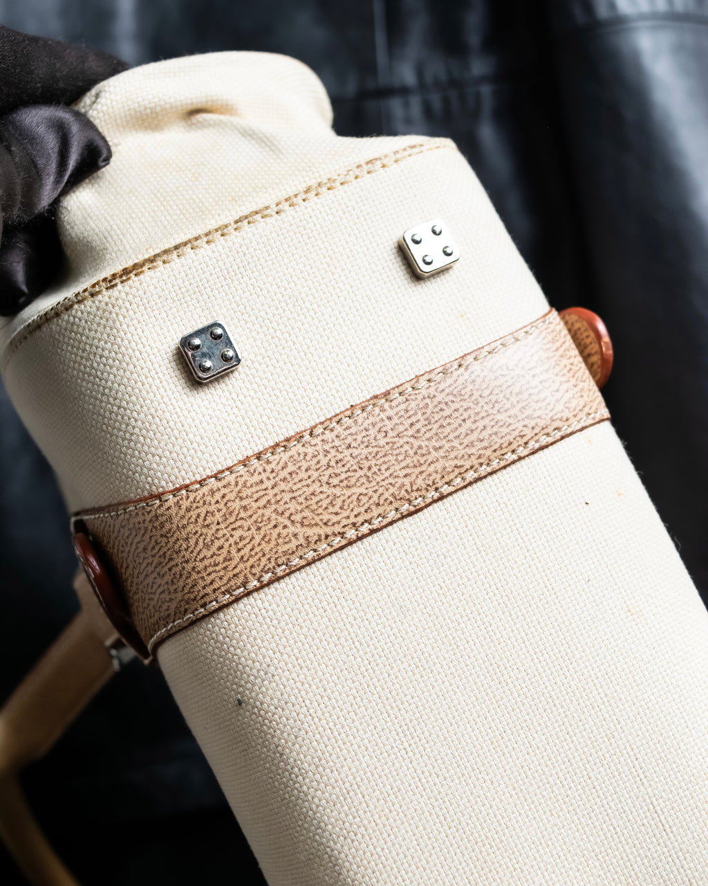 “LOEWE” Leather belted design bicolor handbag