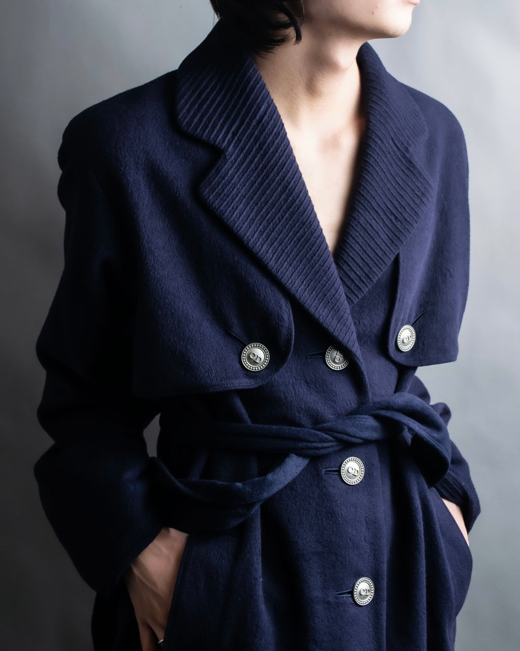 "DIOR" Double gun flap belted chester field coat