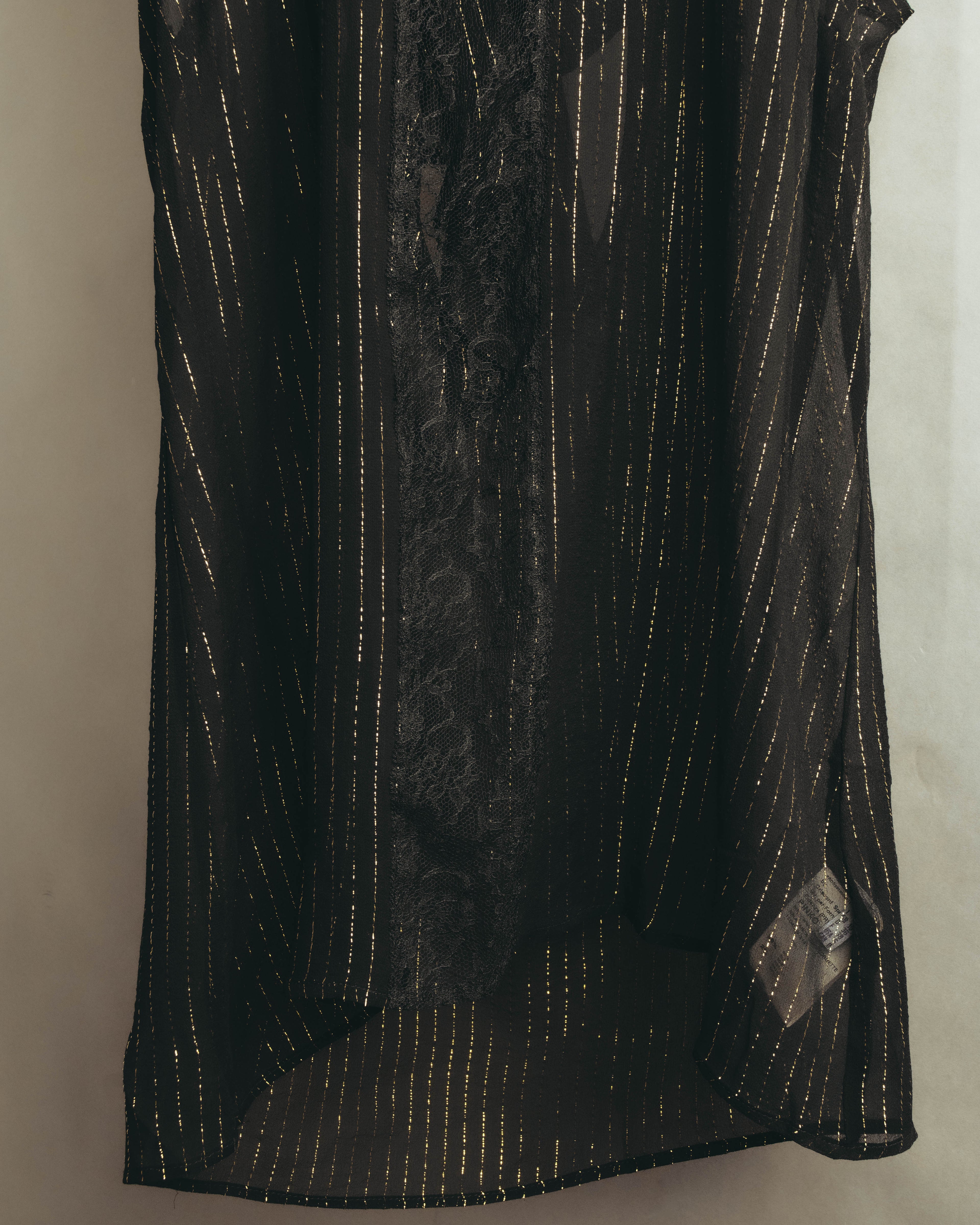 “PINKO” 2010’s Metallic striped lace georgette bow blouse