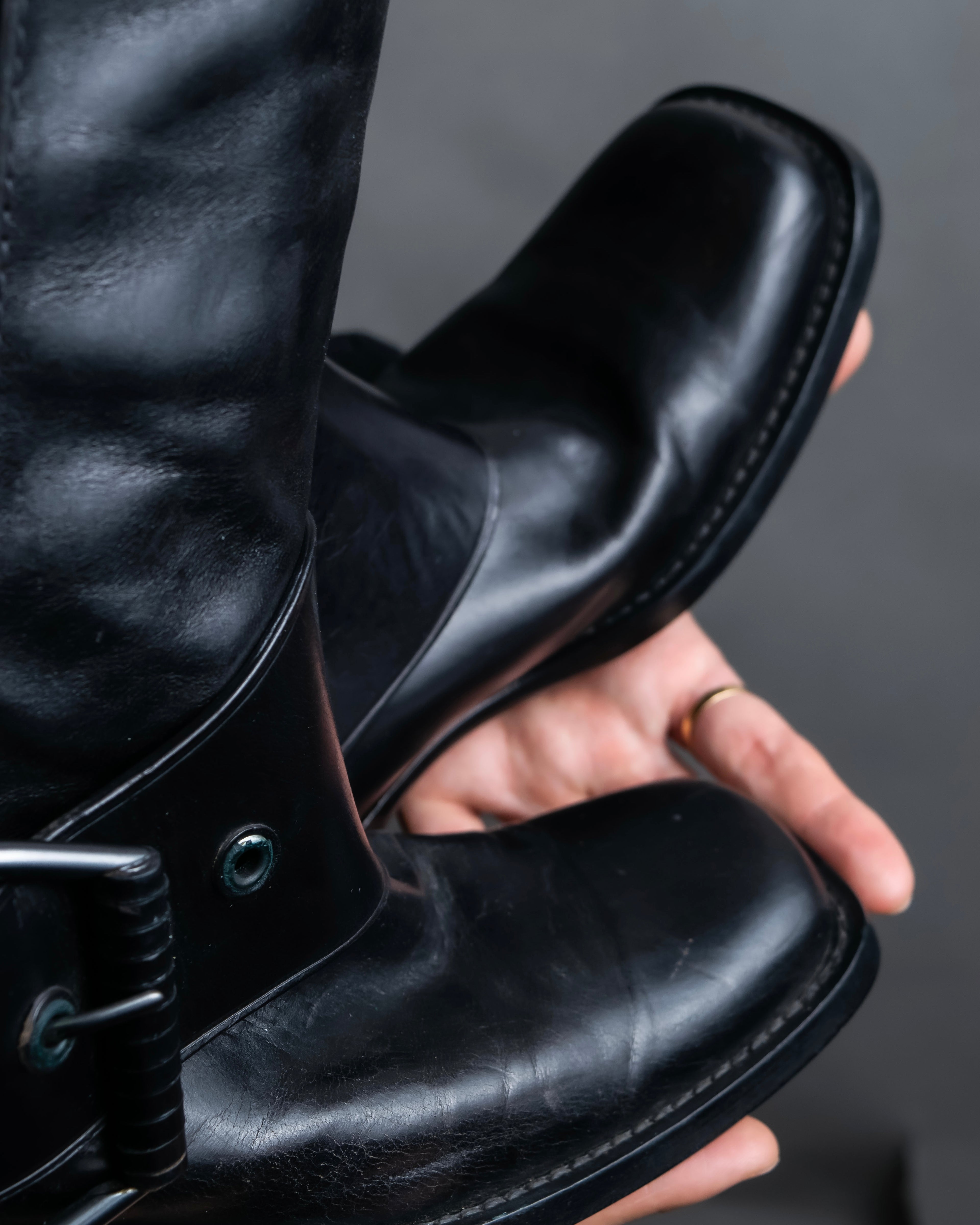 "BOTTEGA VENETA" Belt design square toe knee high long boots