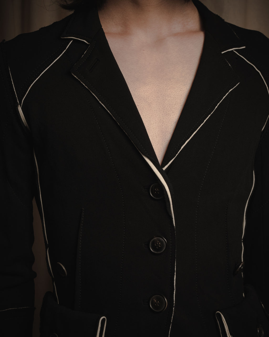 "Donna Karan" Contrast piped tailored jacket