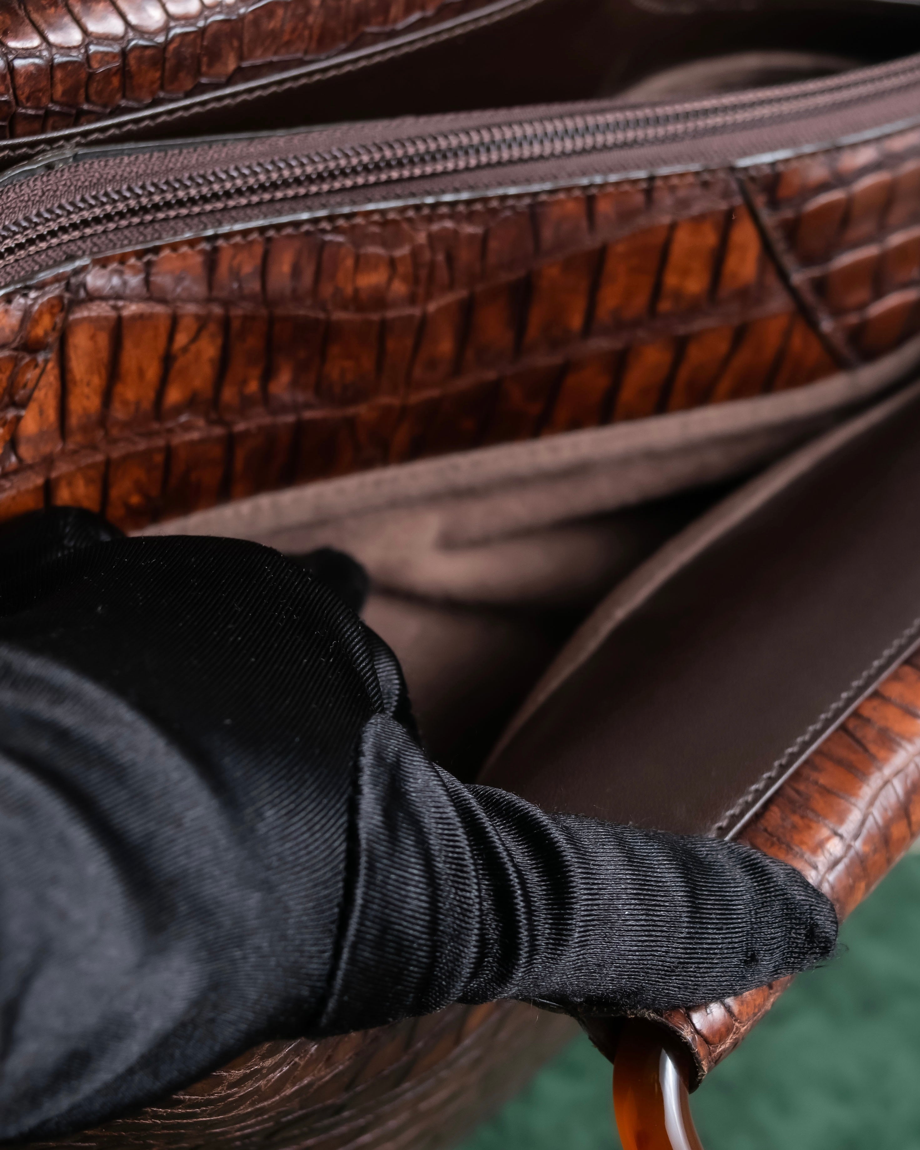 "Furdi" Crocodile embossed leather handbag