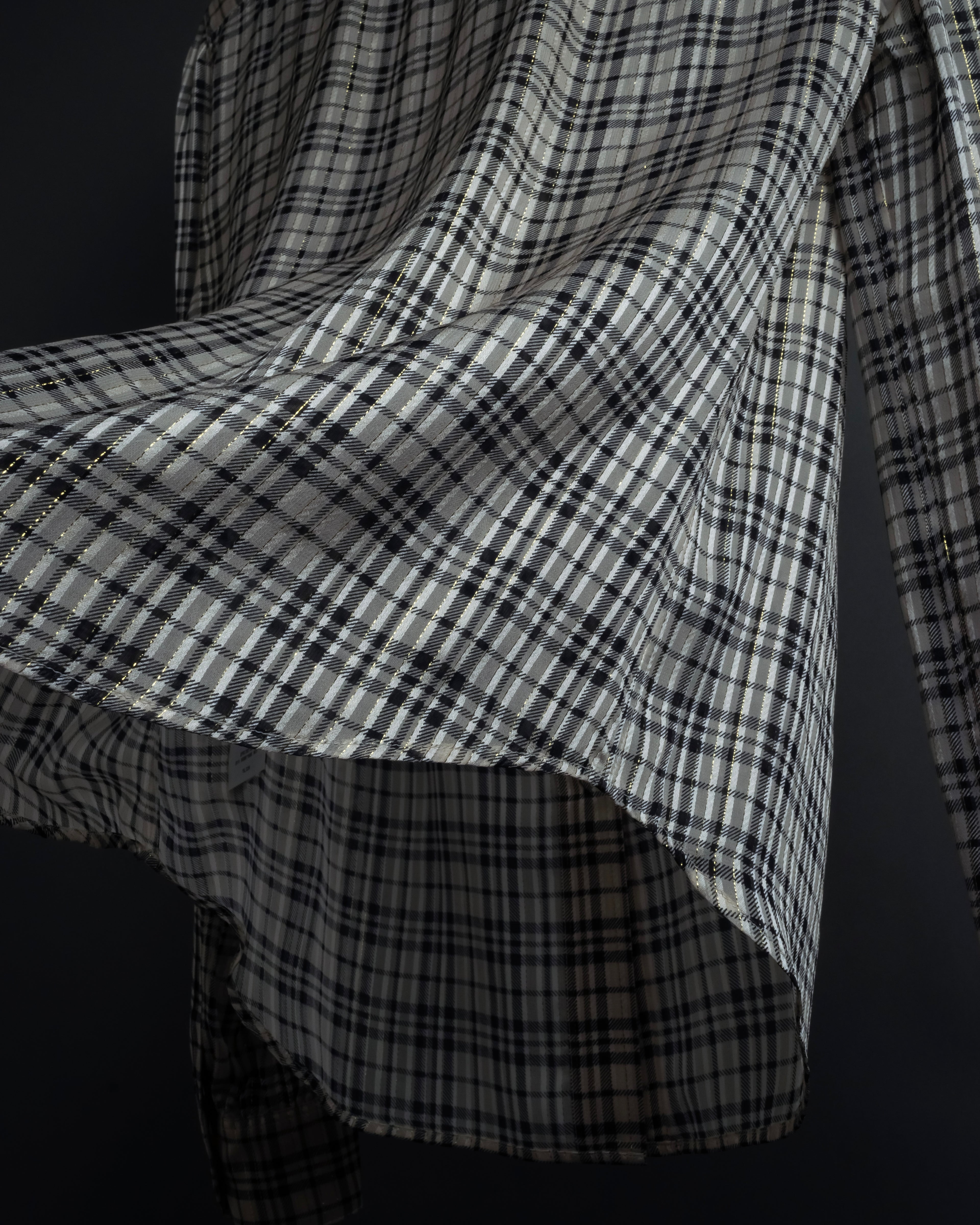 "Saint Laurent" Lame check pattern bow tie shirt