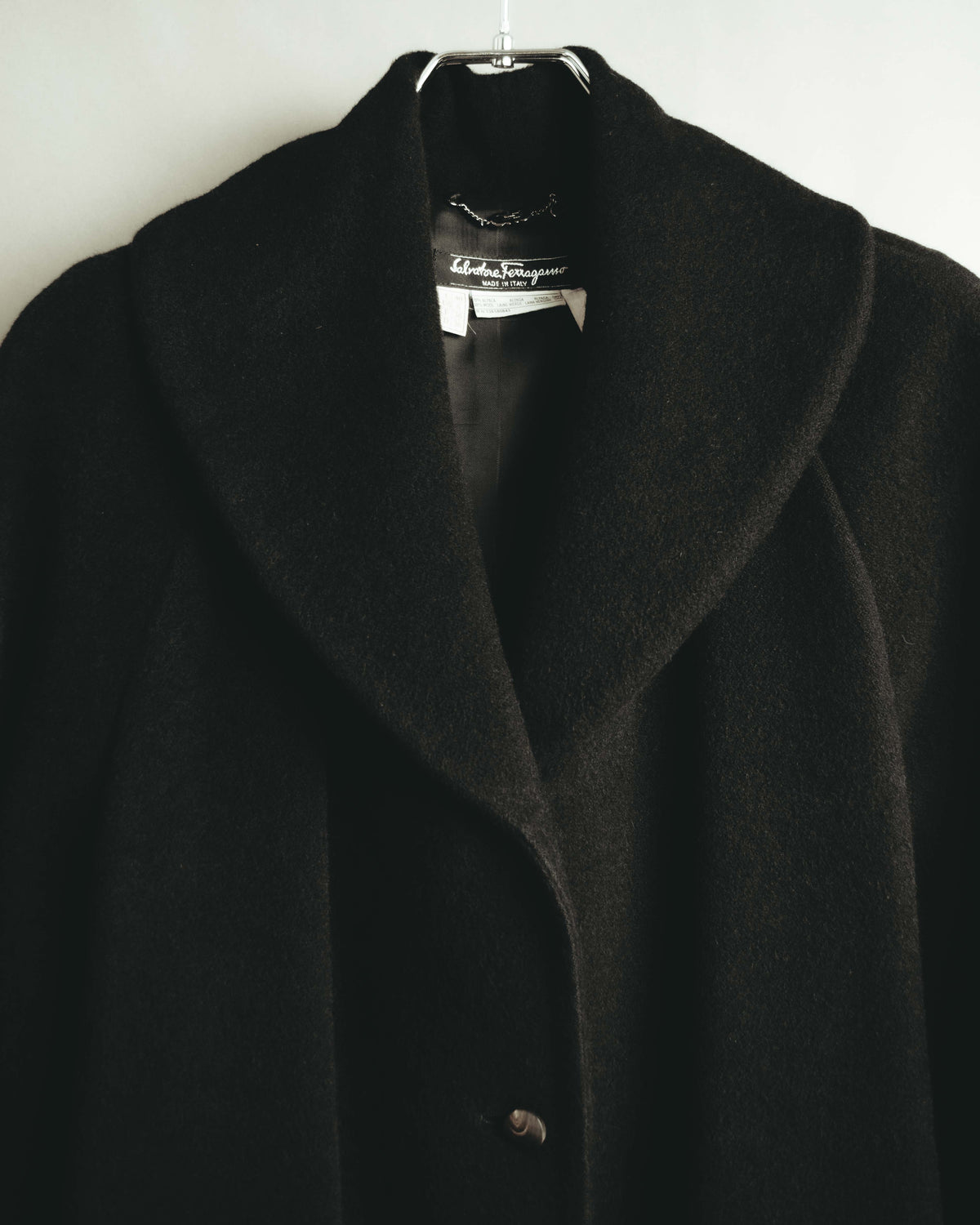 -SPECIAL- "Salvatore Ferragamo" 90's-00's Alpaca wool oversized shawl collar long coat