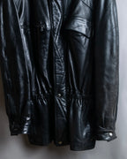 "Claude Montana" Drawcord detail stand-up collar leather blouson