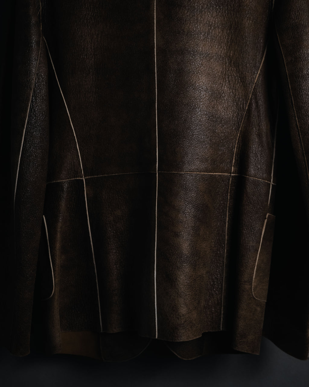 "JIL SANDER" 90’s-03 seam-detailed grained leather tailored jacket