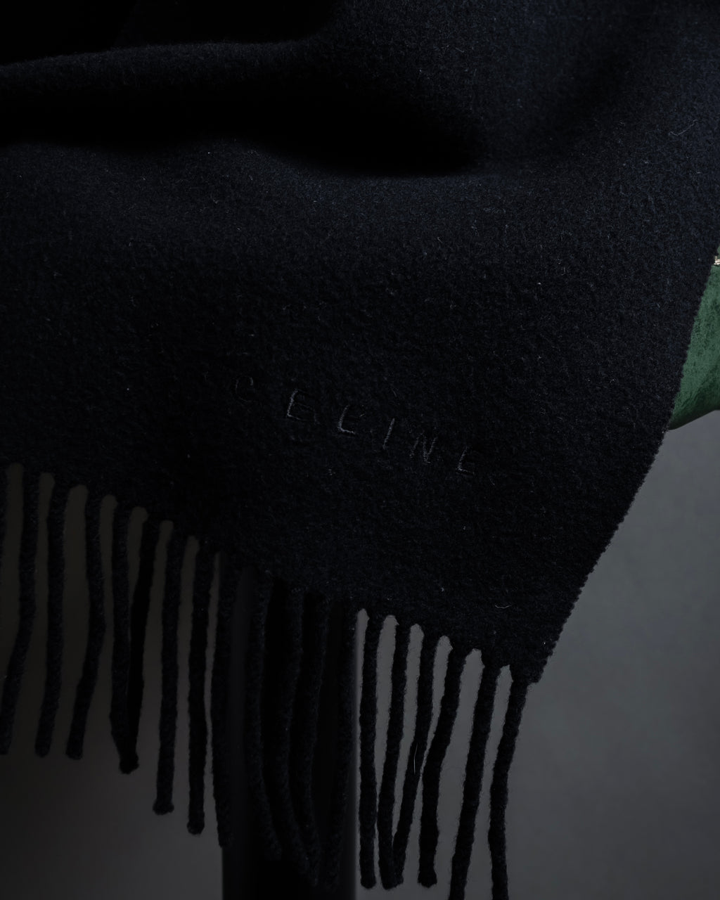 "CELINE" Logo engraved fringe design wool muffler