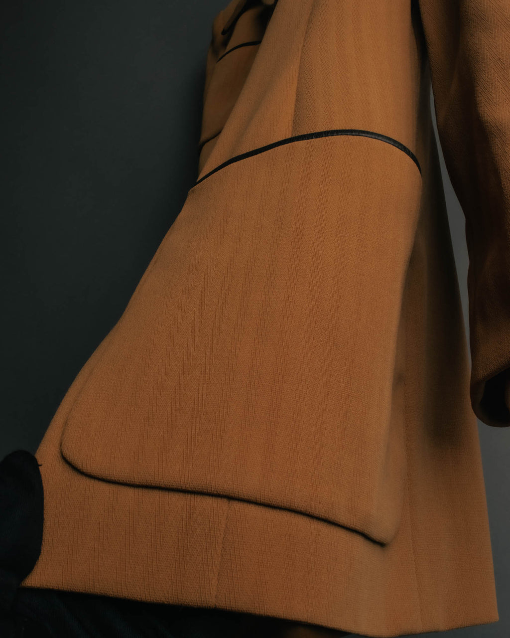 -SPECIAL- "CELINE" 80's-90's Black piped wool tailored jacket