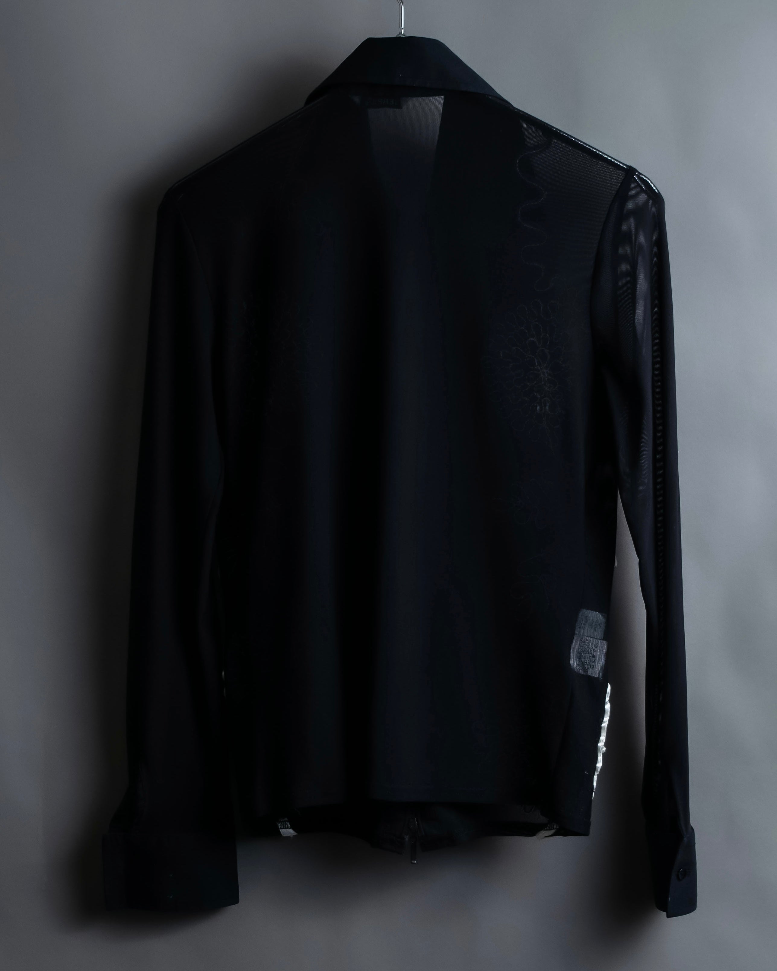 Vintage double zip ribbon flower design sheer jacket