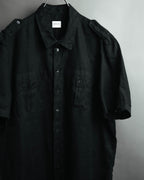 -MOOD MILLÉSIMES- 00’s black linen epaulet half-sleeve shirt by “ARMANI COLLEZIONI”