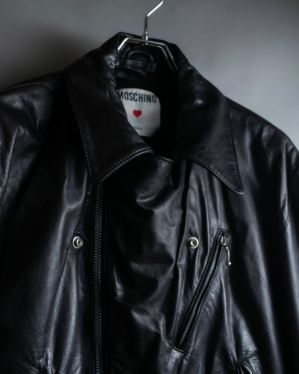 "MOSCHINO" Box silhouette leather double rider jacket