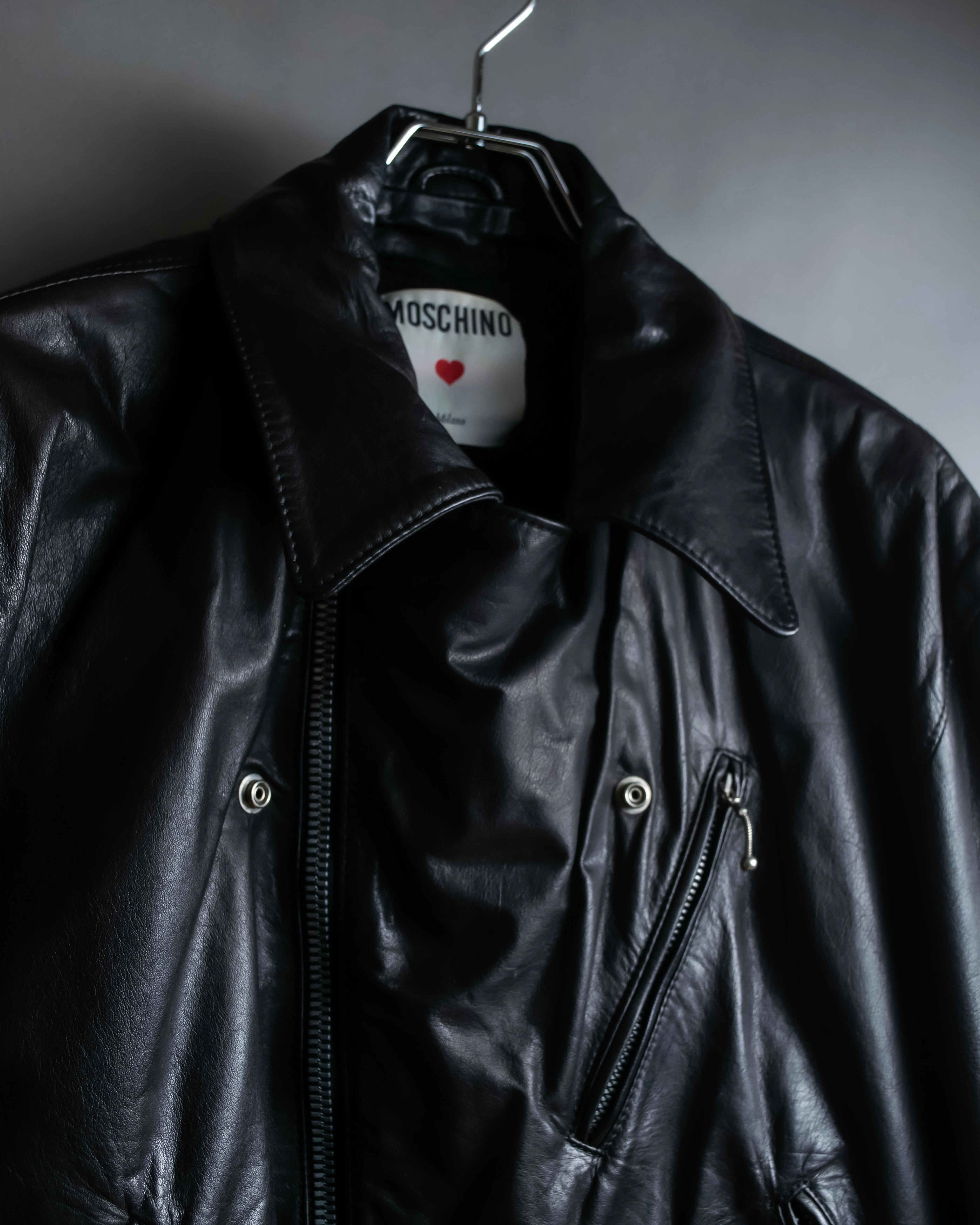 "MOSCHINO" Box silhouette leather double rider jacket