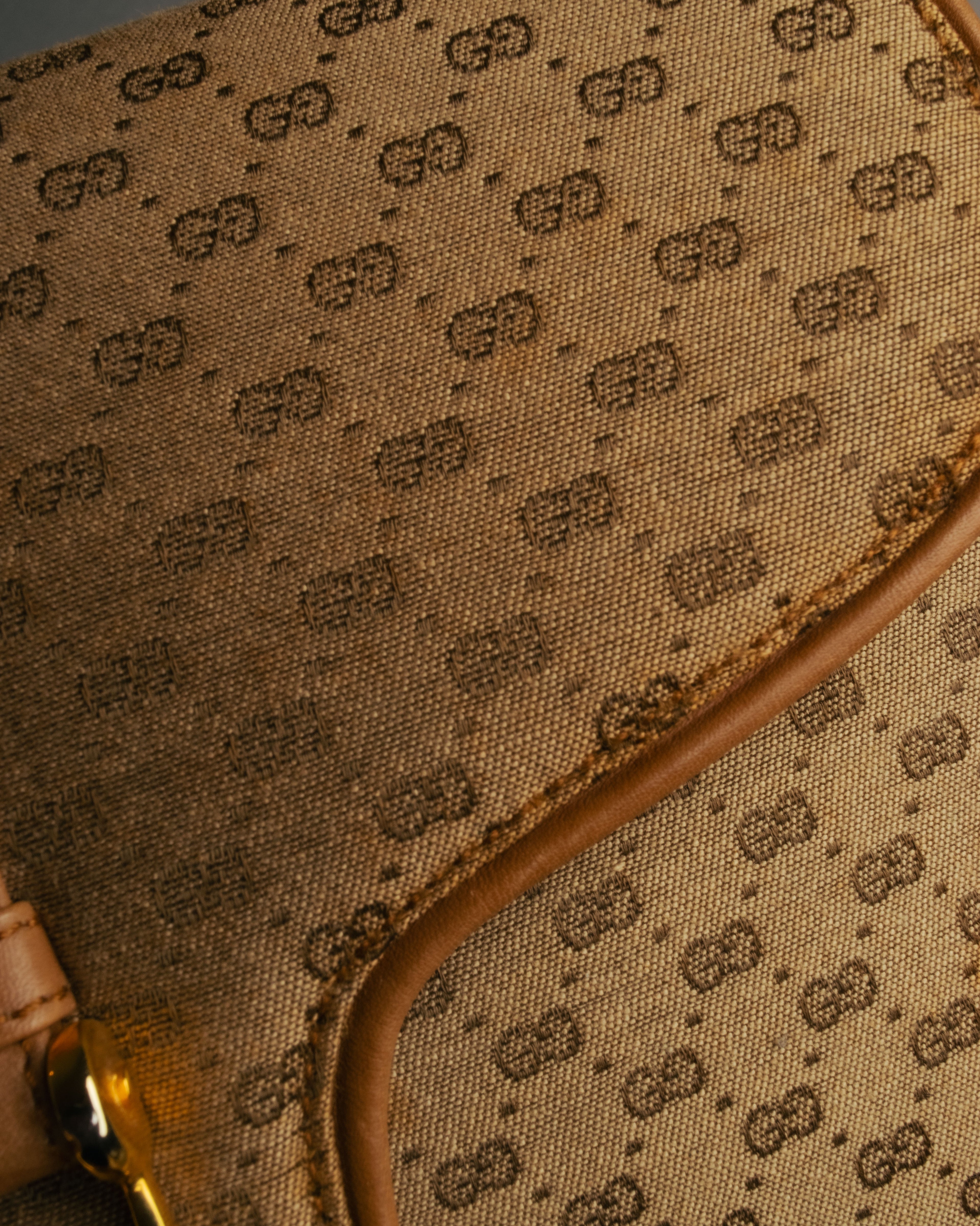 "GUCCI" 70's-80's Micro GG monogram canvas shoulder bag with stirrup hardware