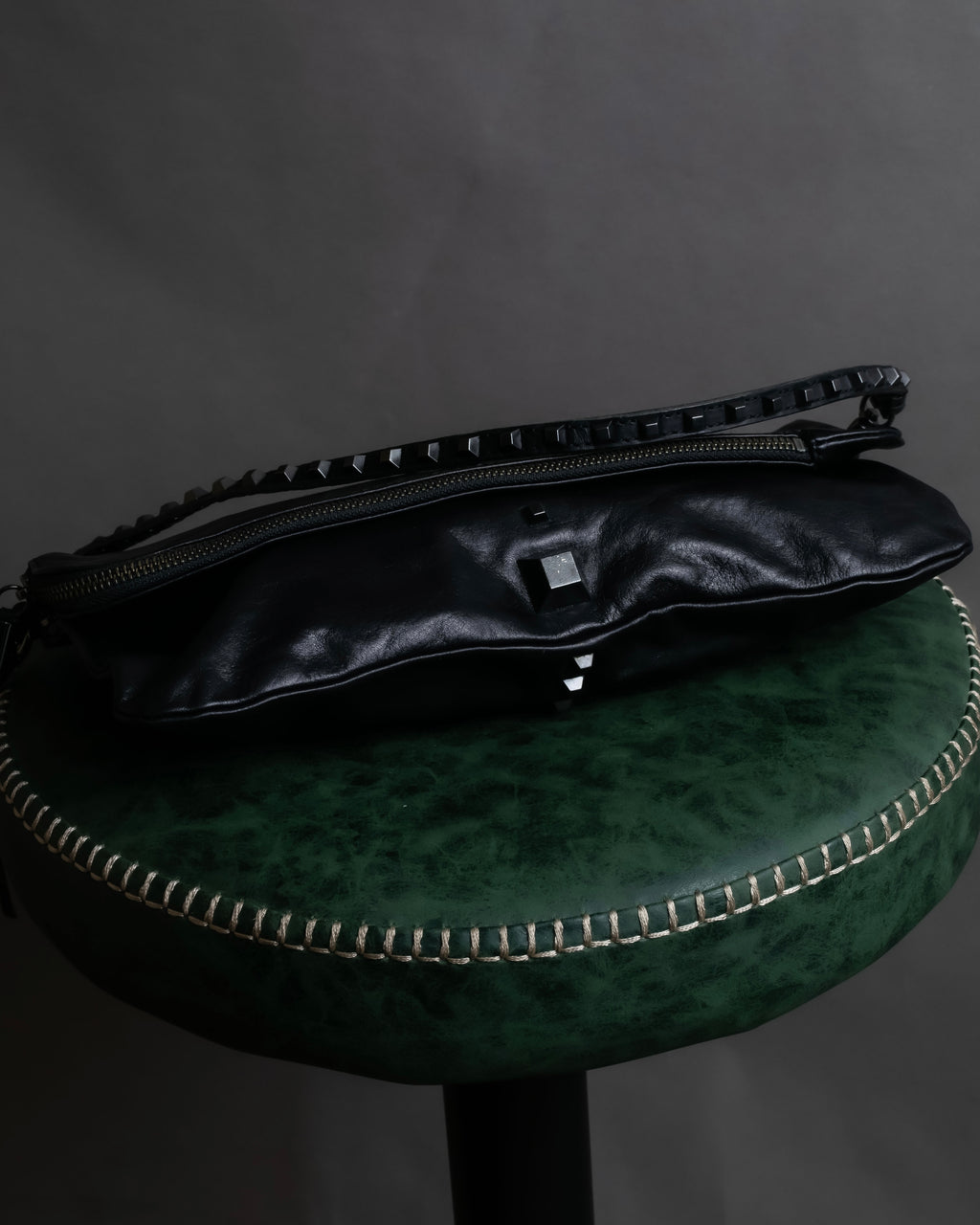 "DIESEL" Silver stud design leather one shoulder bag