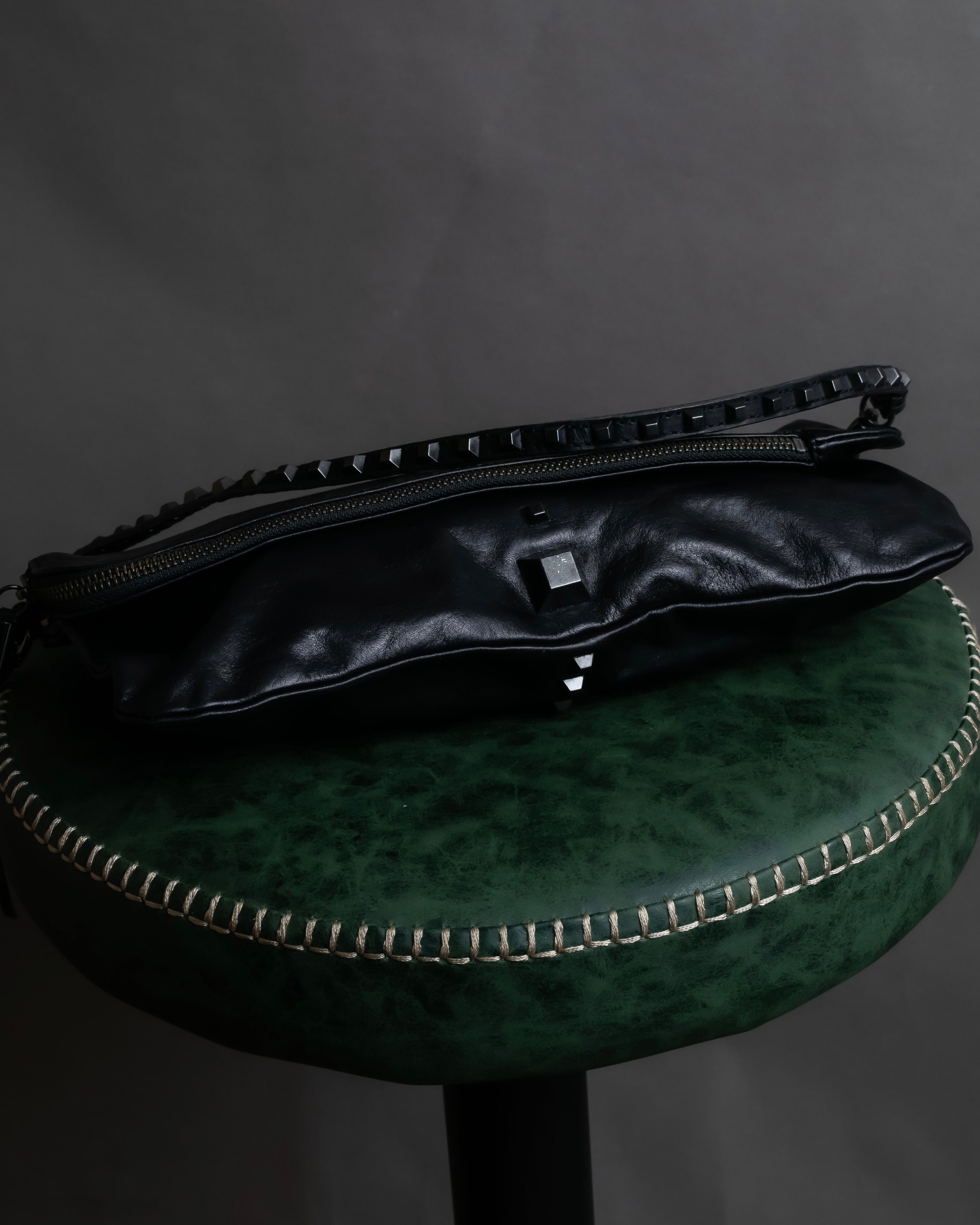 "DIESEL" Silver stud design leather one shoulder bag