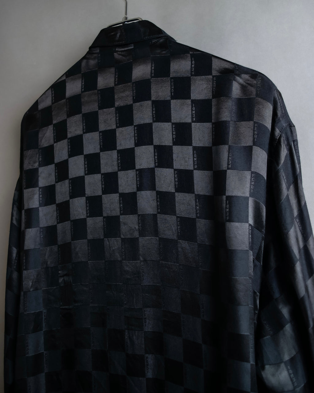 "FENDI JEANS" Logo engraved check pattern glossy shirt