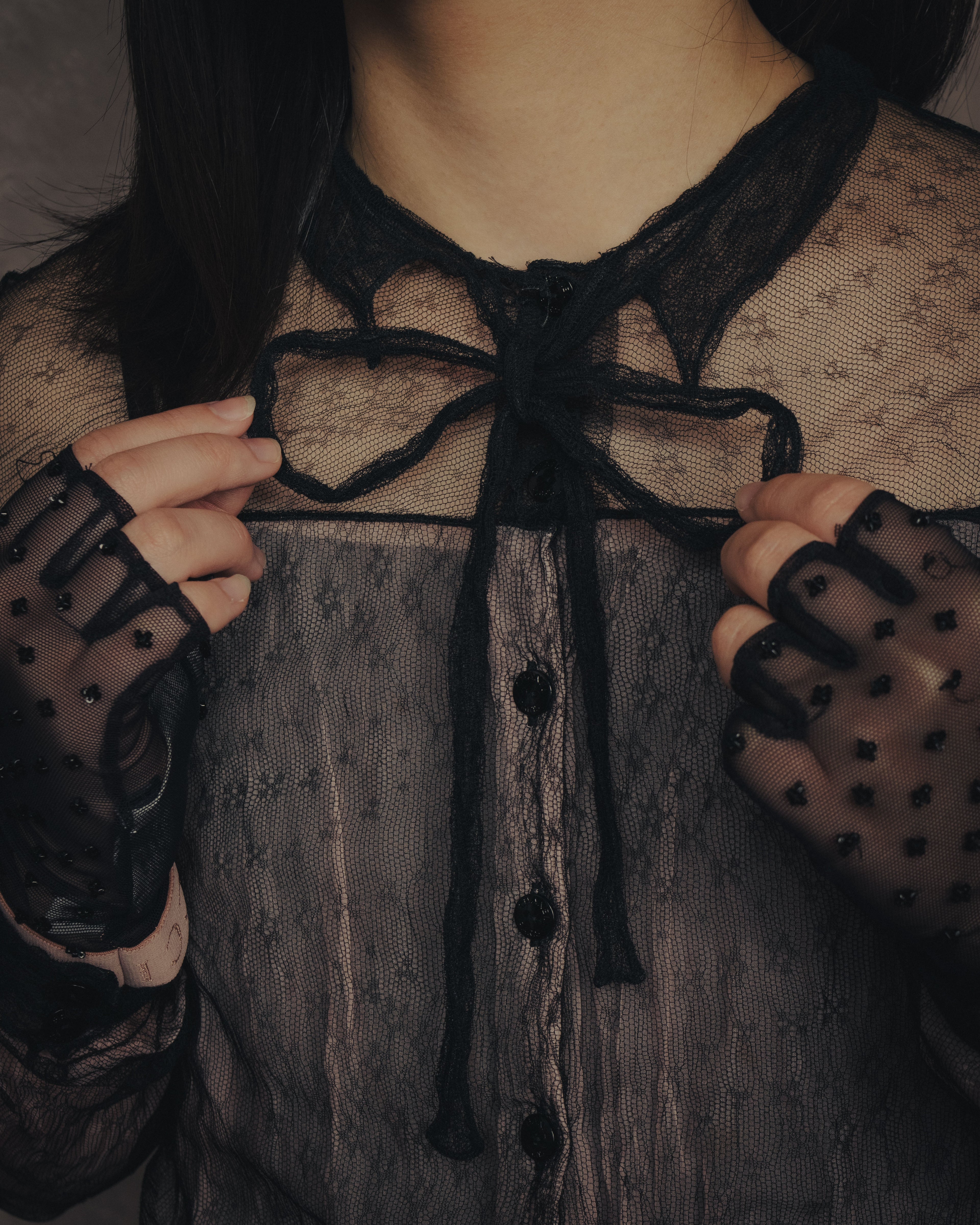 -SPECIAL- “CHANEL” 2014-2019 Sheer lace bow blouse