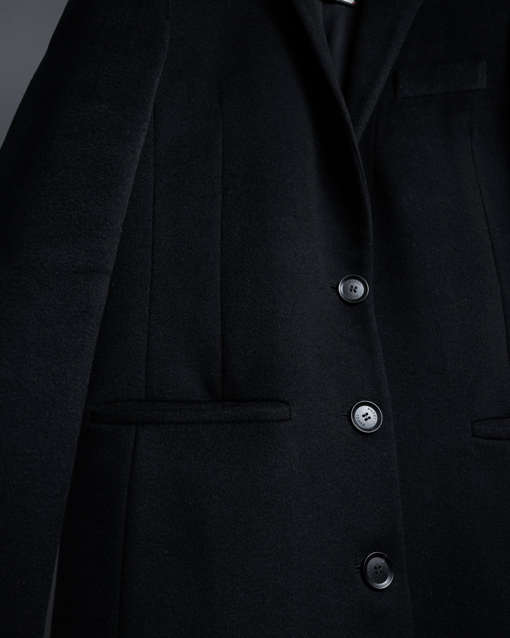 "GUCCI" Michele period solid black wool tailored coat