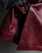 "LOEWE" Burgundy leather front button middle skirt