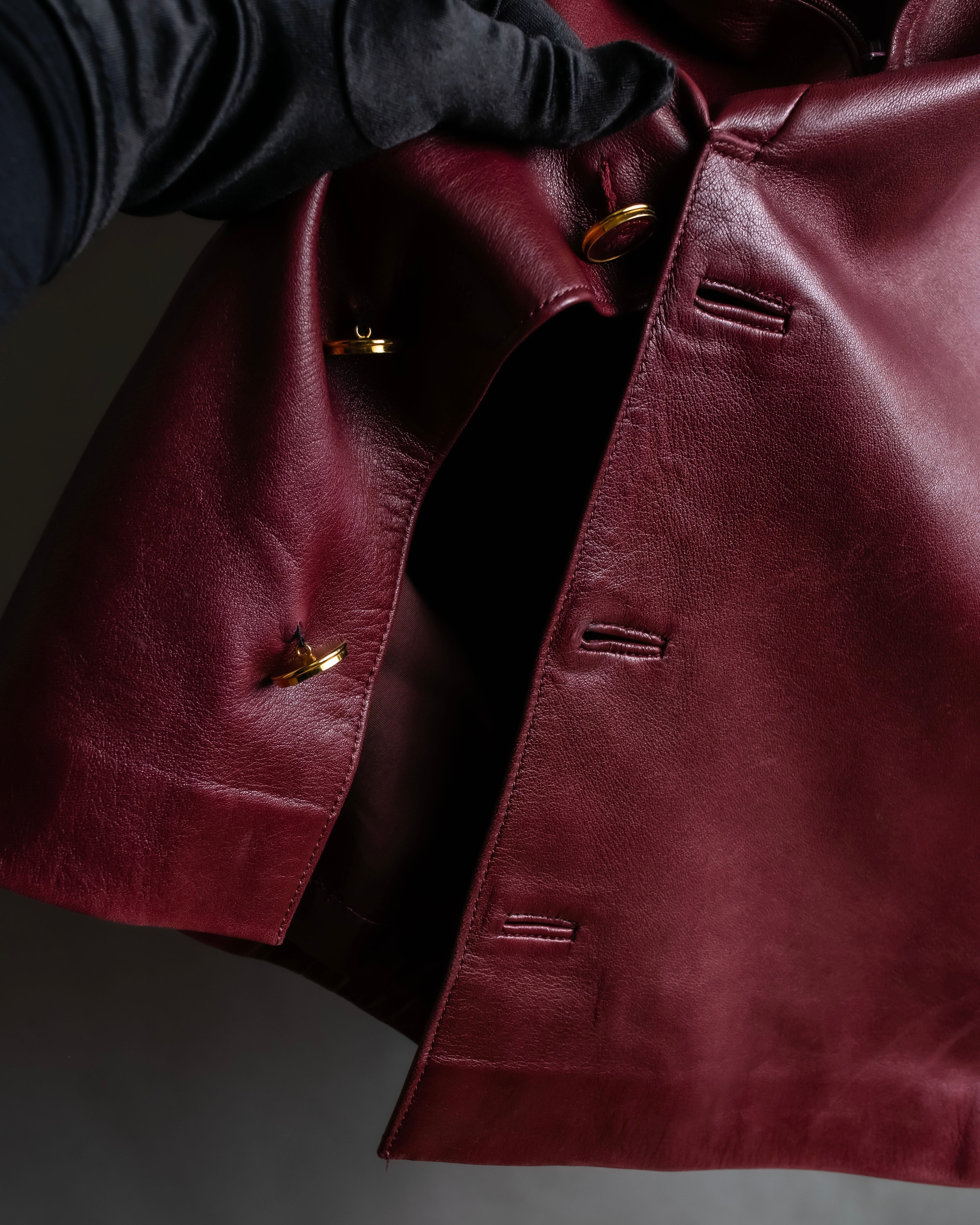 "LOEWE" Burgundy leather front button middle skirt
