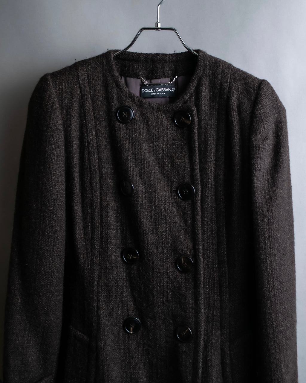 "DOLCE & GABBANA" Fringe scarf included double-breasted coat