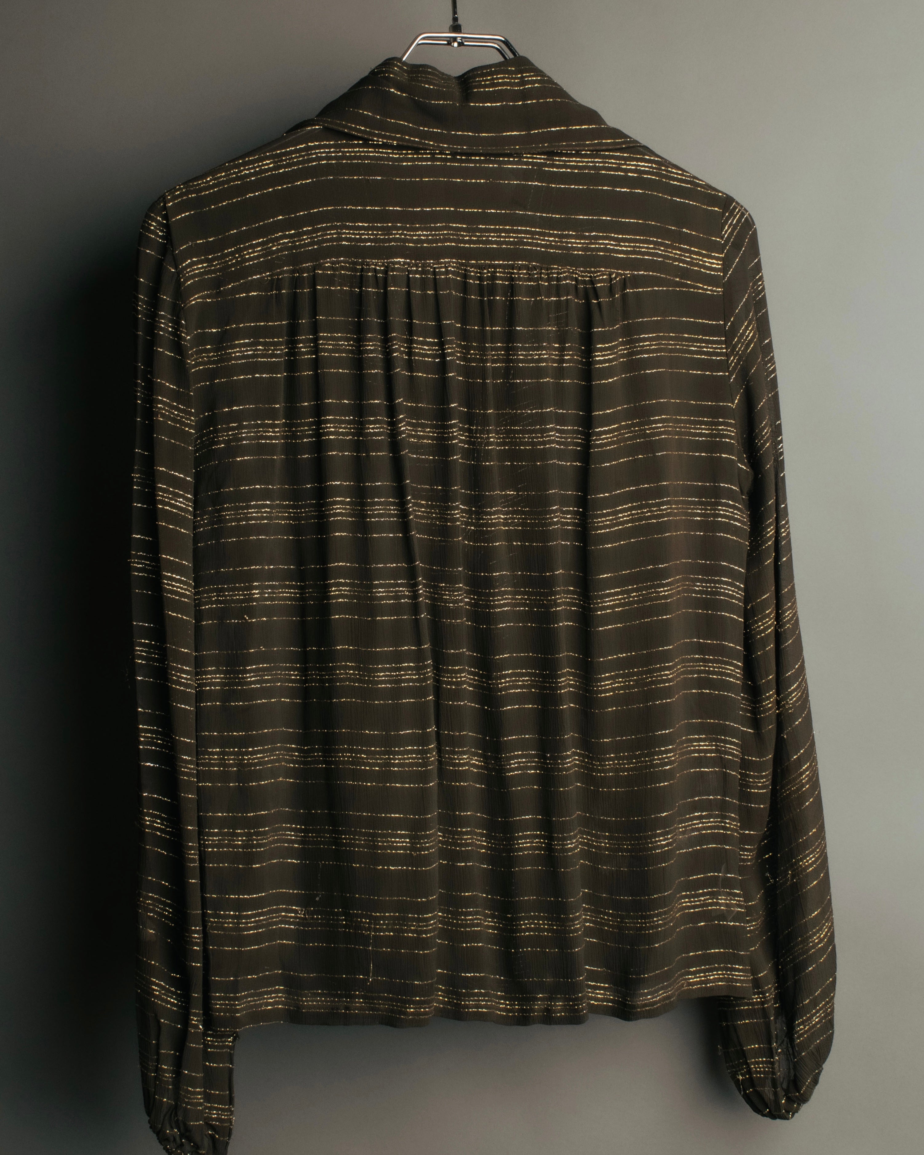 "Christian Dior" 80's-90's Lurex striped pussy-bow sheer blouse