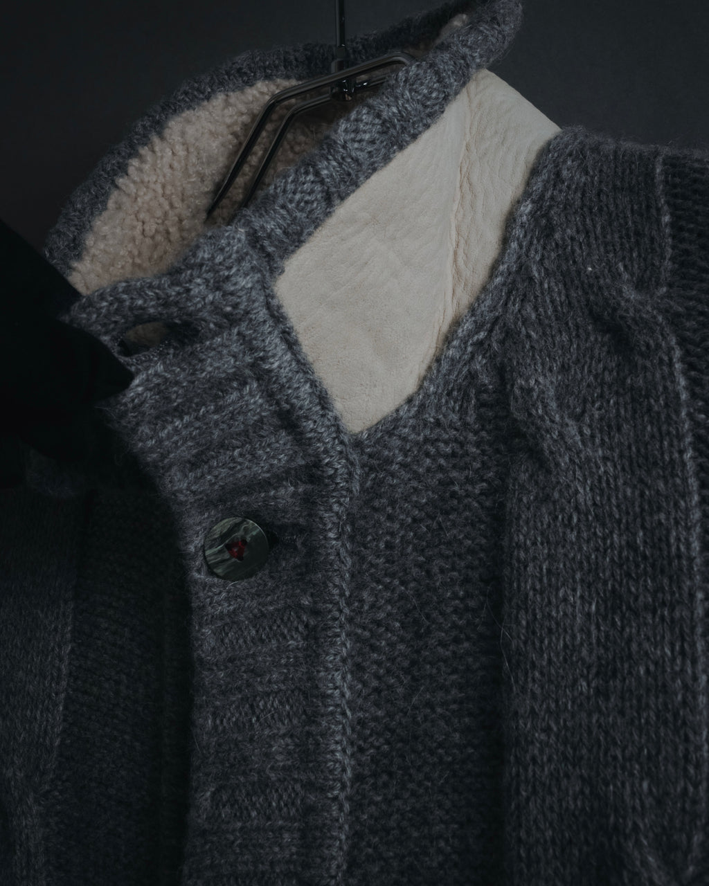 "H953" Shearling-collared cable-knit jacket