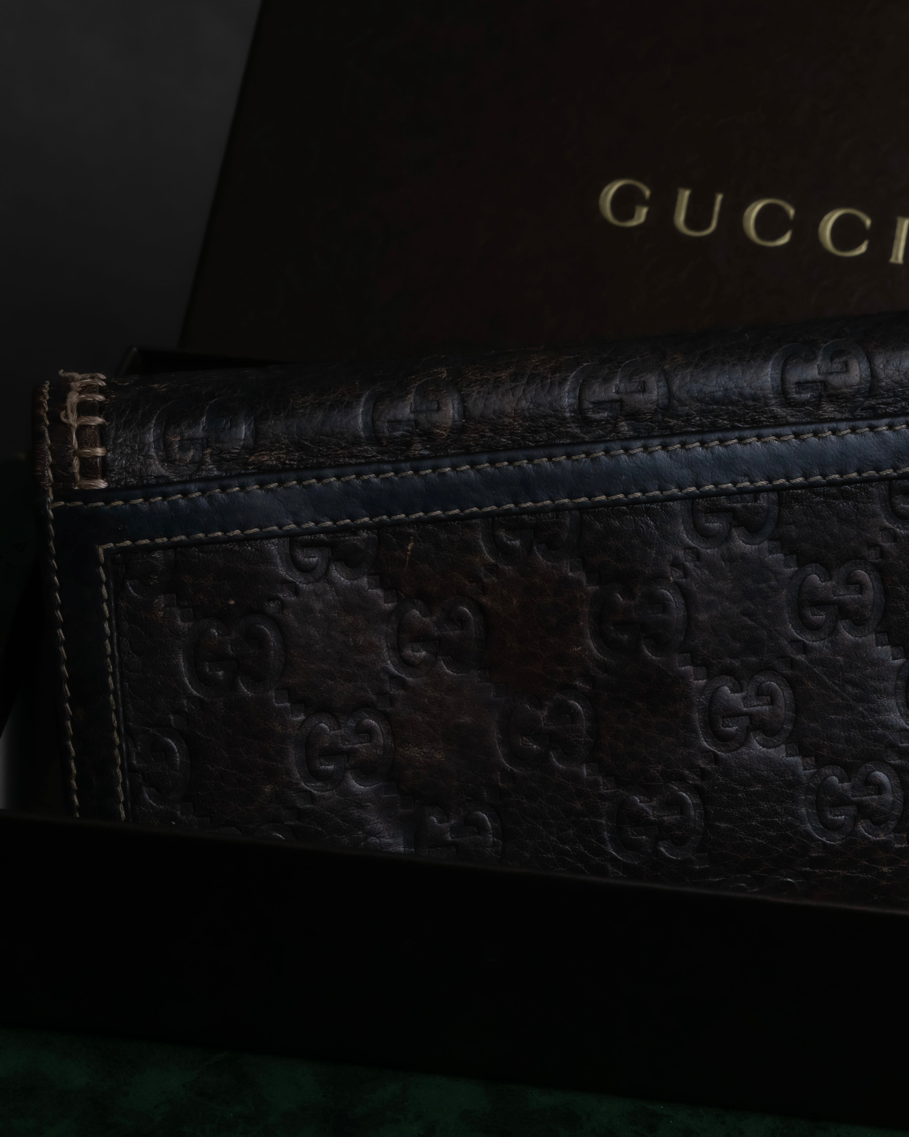 "GUCCI" GG mark embossed leather horsebit long wallet