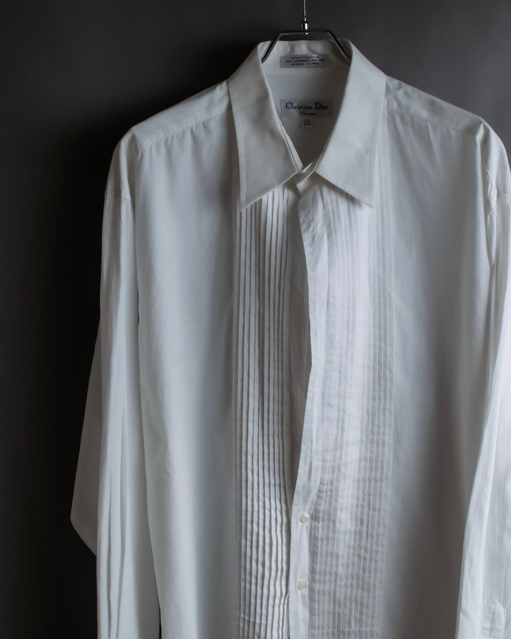 "Christian Dior" Pintuck design wide spread collar dress shirt