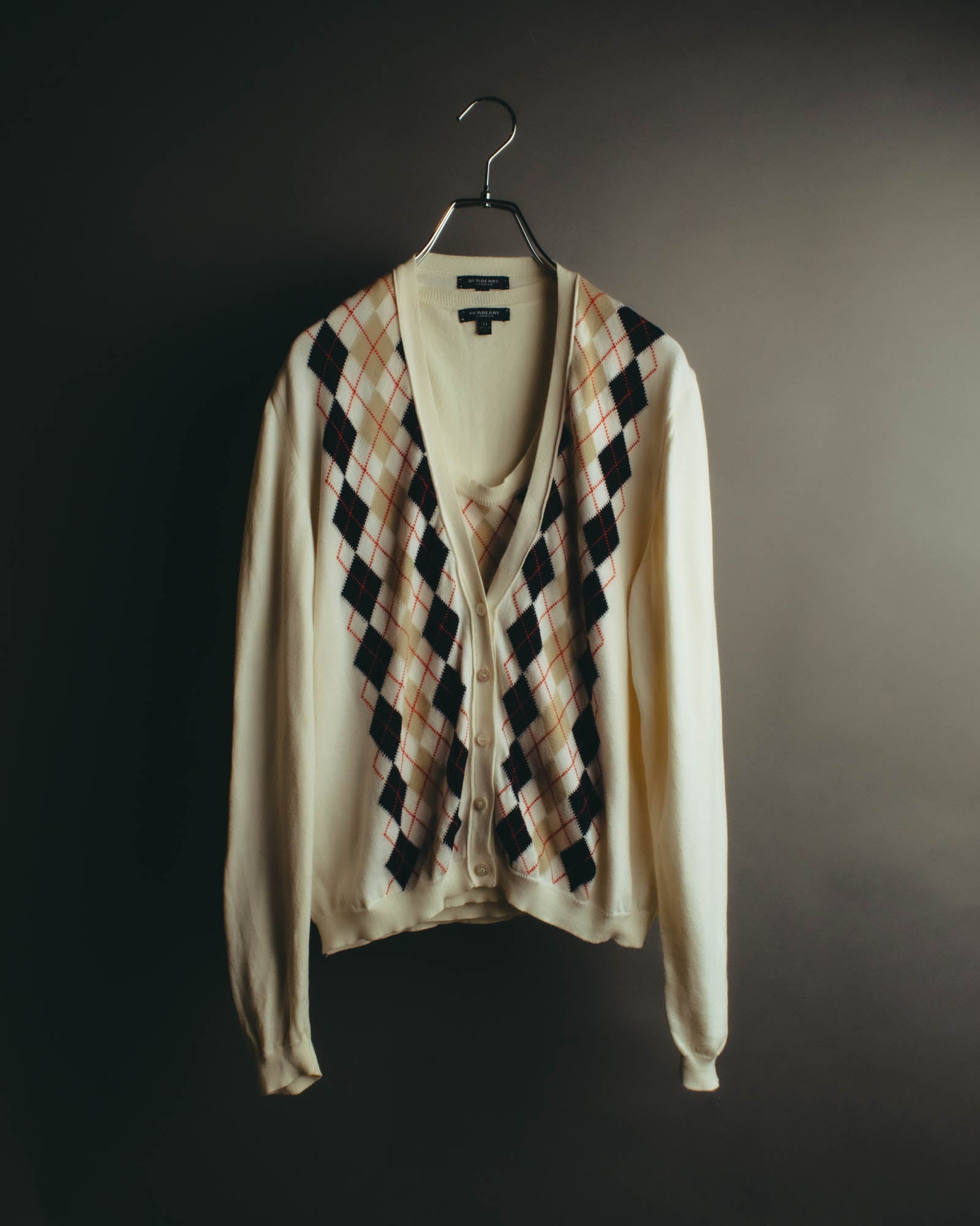 “BURBERRY LONDON” 00’s-10’s argyle cotton cardigan＆vest