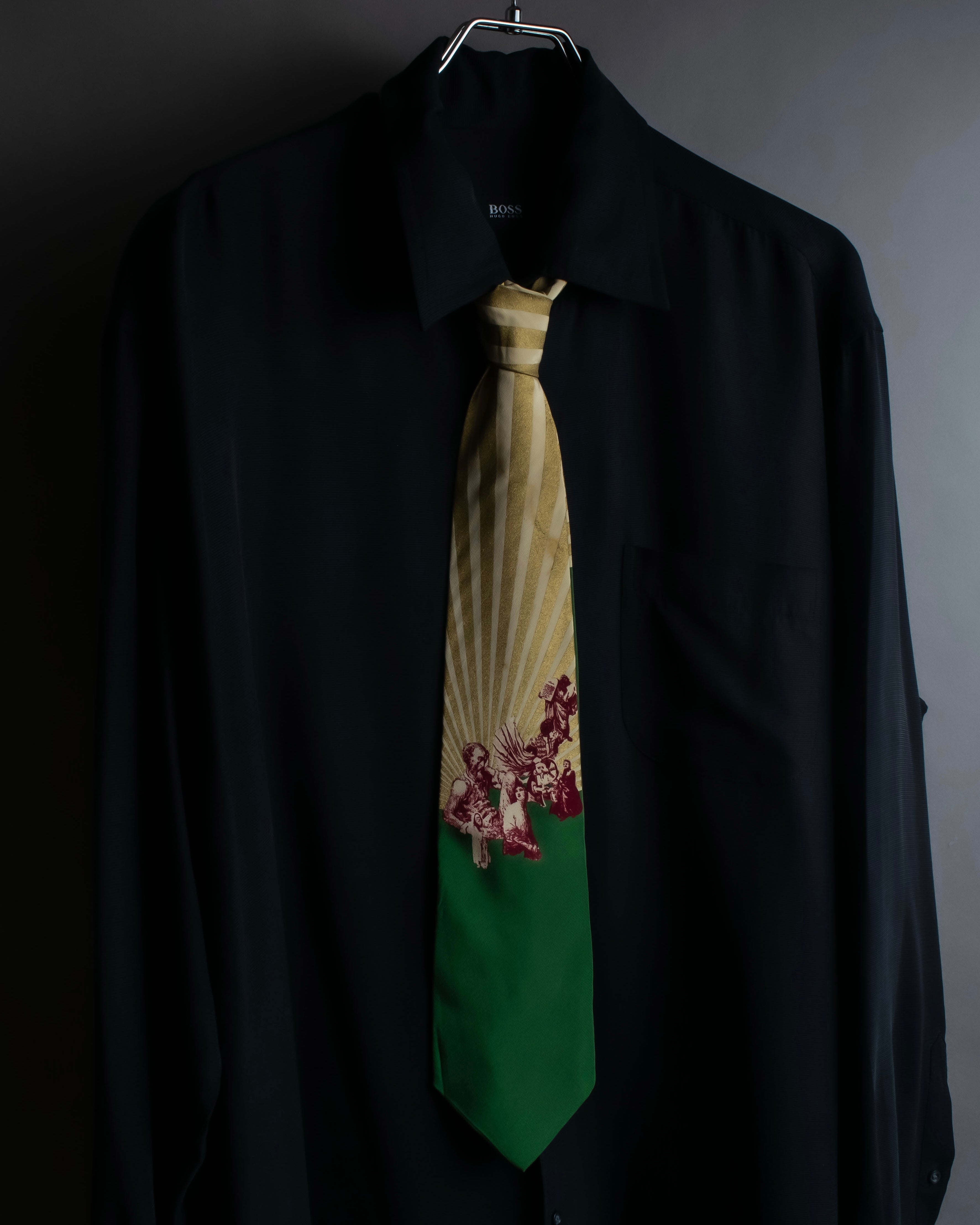 "JEAN PAUL GAULTIER" Radiation gold & human pattern silk neck tie